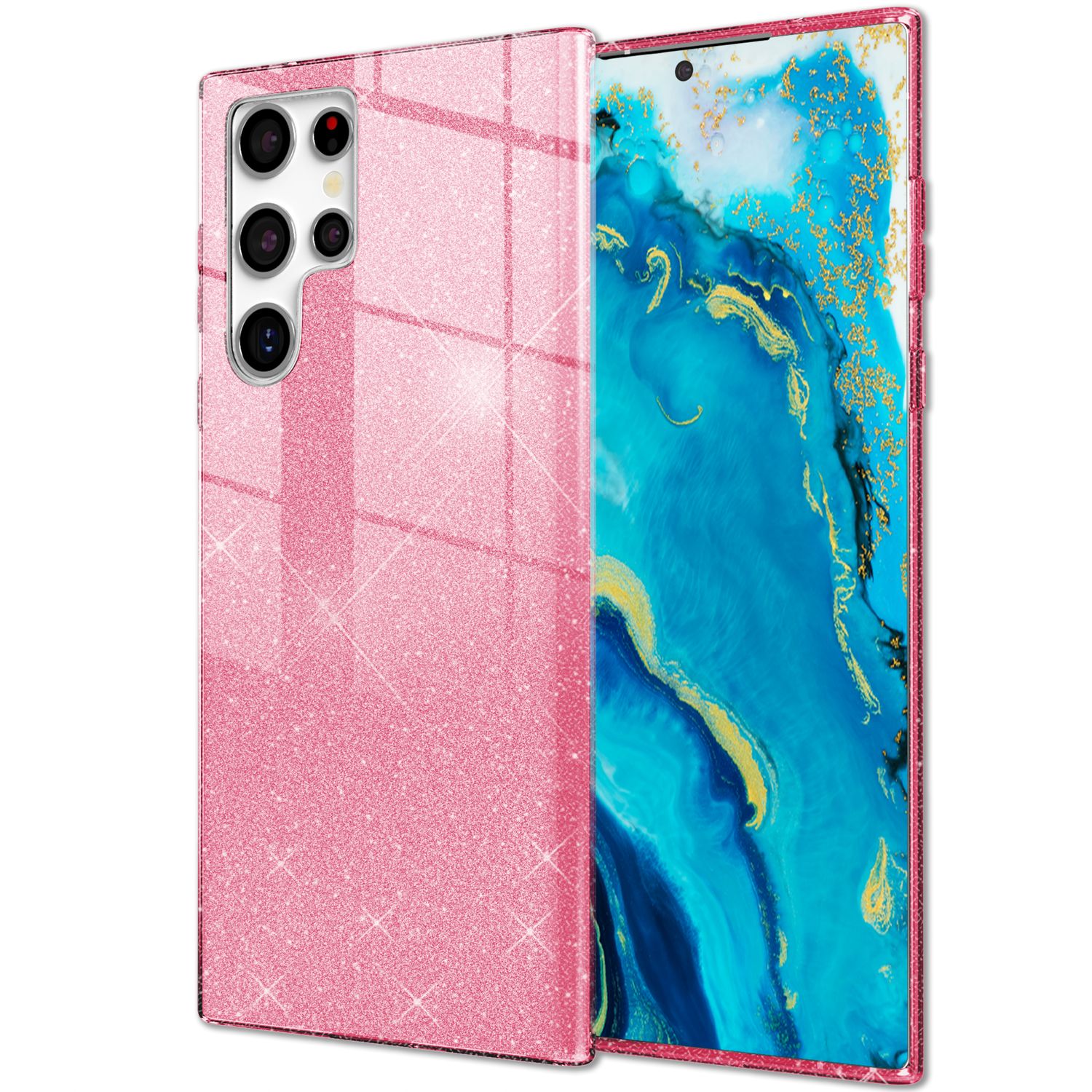 NALIA Robuste Glitzerhülle für Samsung Galaxy S22 Ultra, Glänzende Glitzer Hybrid Schutzhülle Verstärkte Silikonhülle