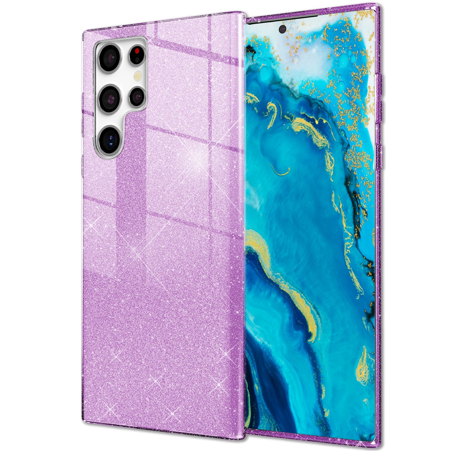 NALIA Robuste Glitzerhülle für Samsung Galaxy S22 Ultra, Glänzende Glitzer Hybrid Schutzhülle Verstärkte Silikonhülle