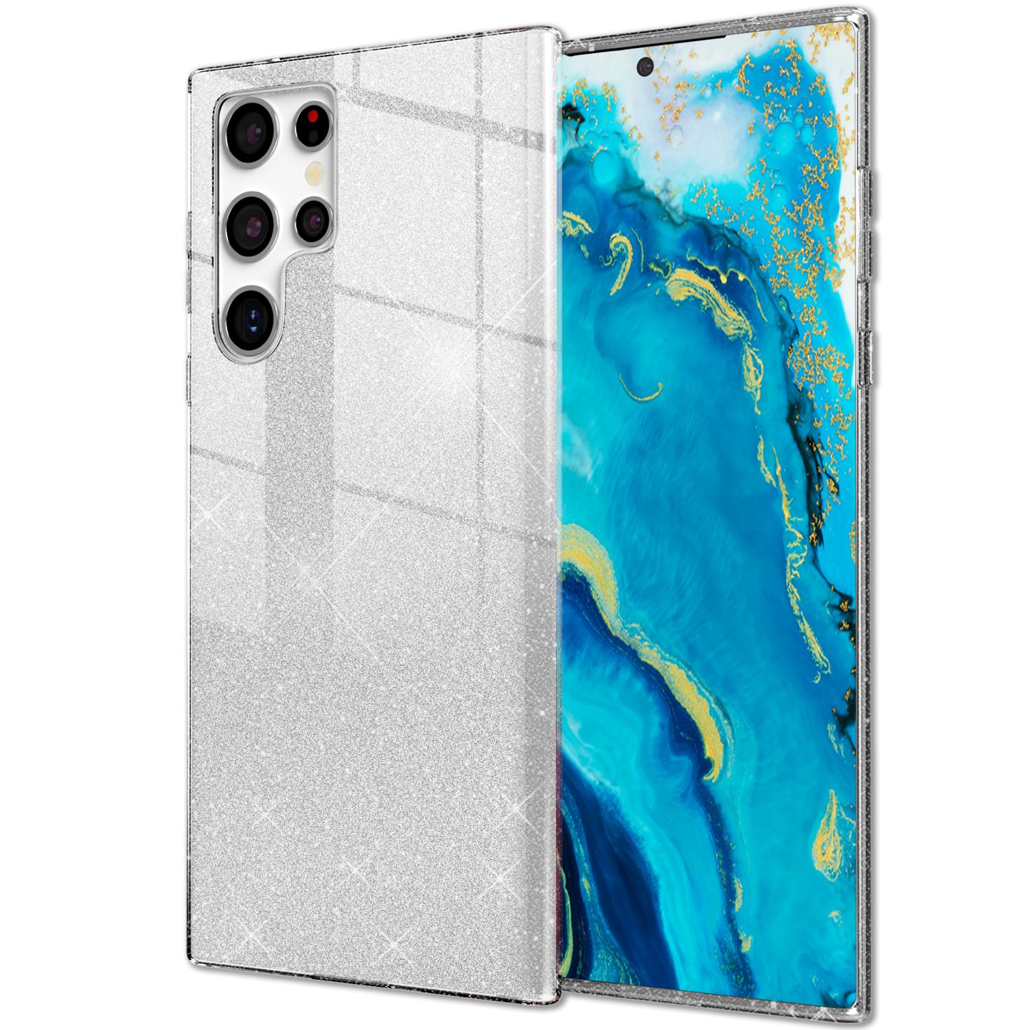 NALIA Robuste Glitzerhülle für Samsung Galaxy S22 Ultra, Glänzende Glitzer Hybrid Schutzhülle Verstärkte Silikonhülle