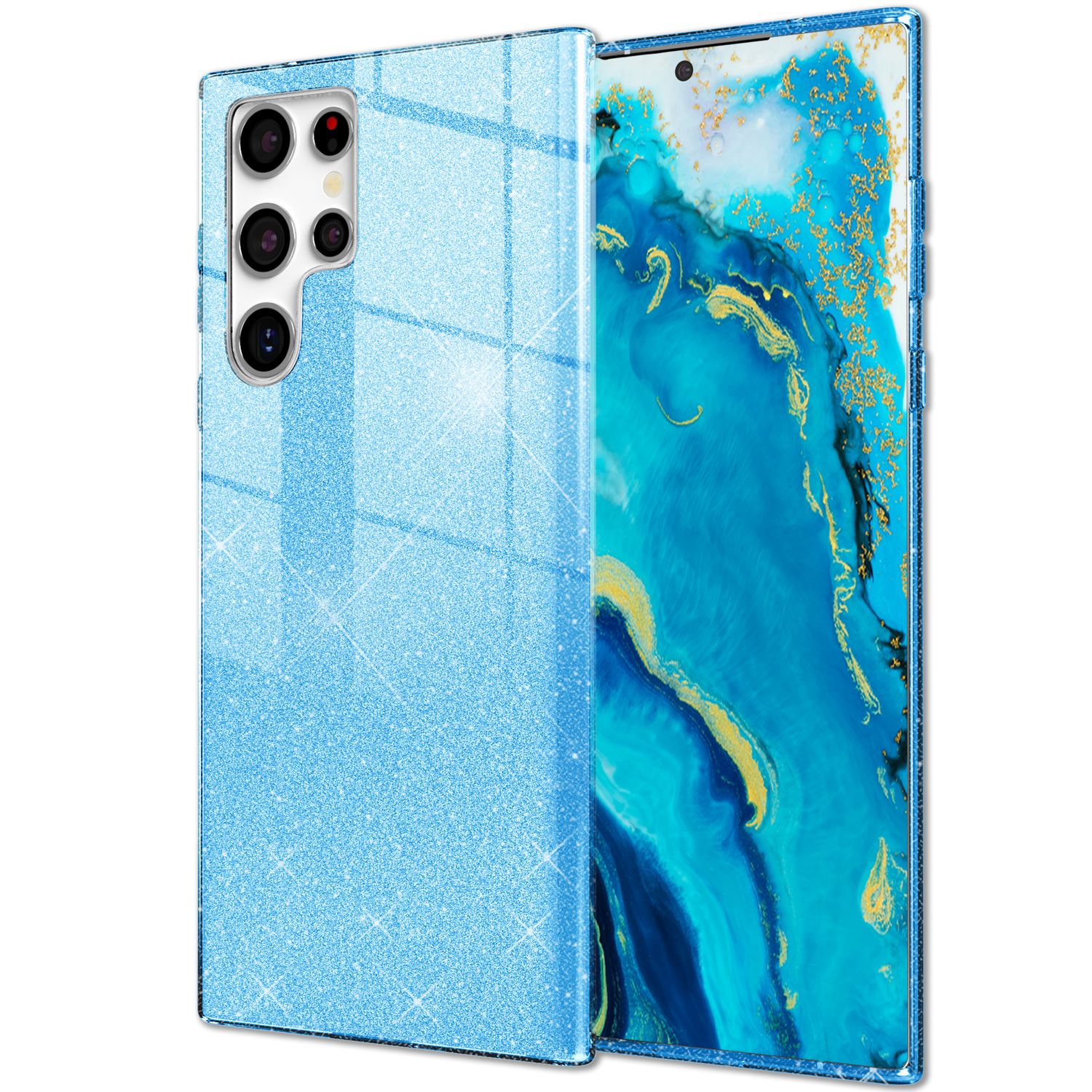 NALIA Robuste Glitzerhülle für Samsung Galaxy S22 Ultra, Glänzende Glitzer Hybrid Schutzhülle Verstärkte Silikonhülle