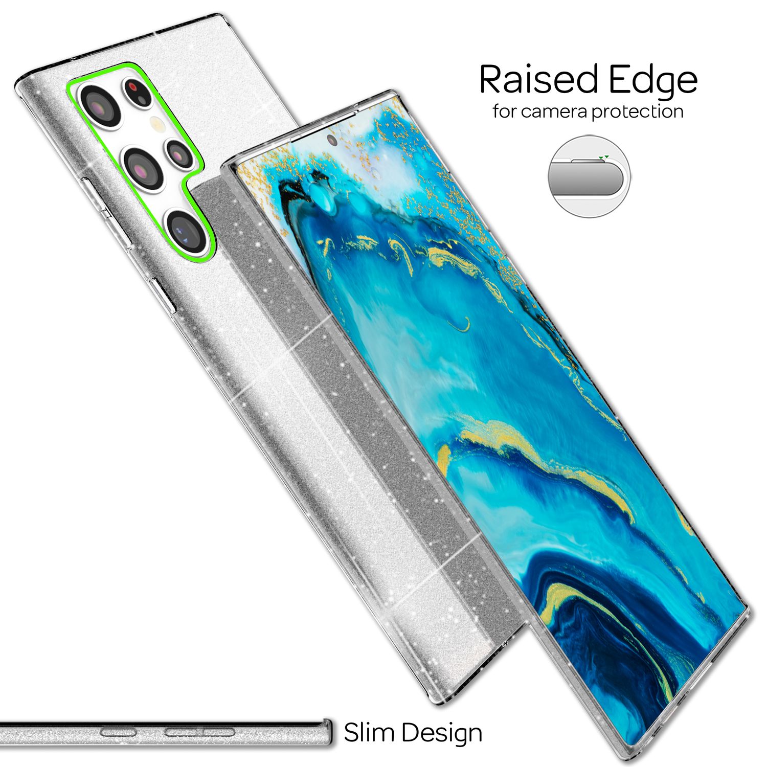 NALIA Robuste Glitzerhülle für Samsung Galaxy S22 Ultra, Glänzende Glitzer Hybrid Schutzhülle Verstärkte Silikonhülle