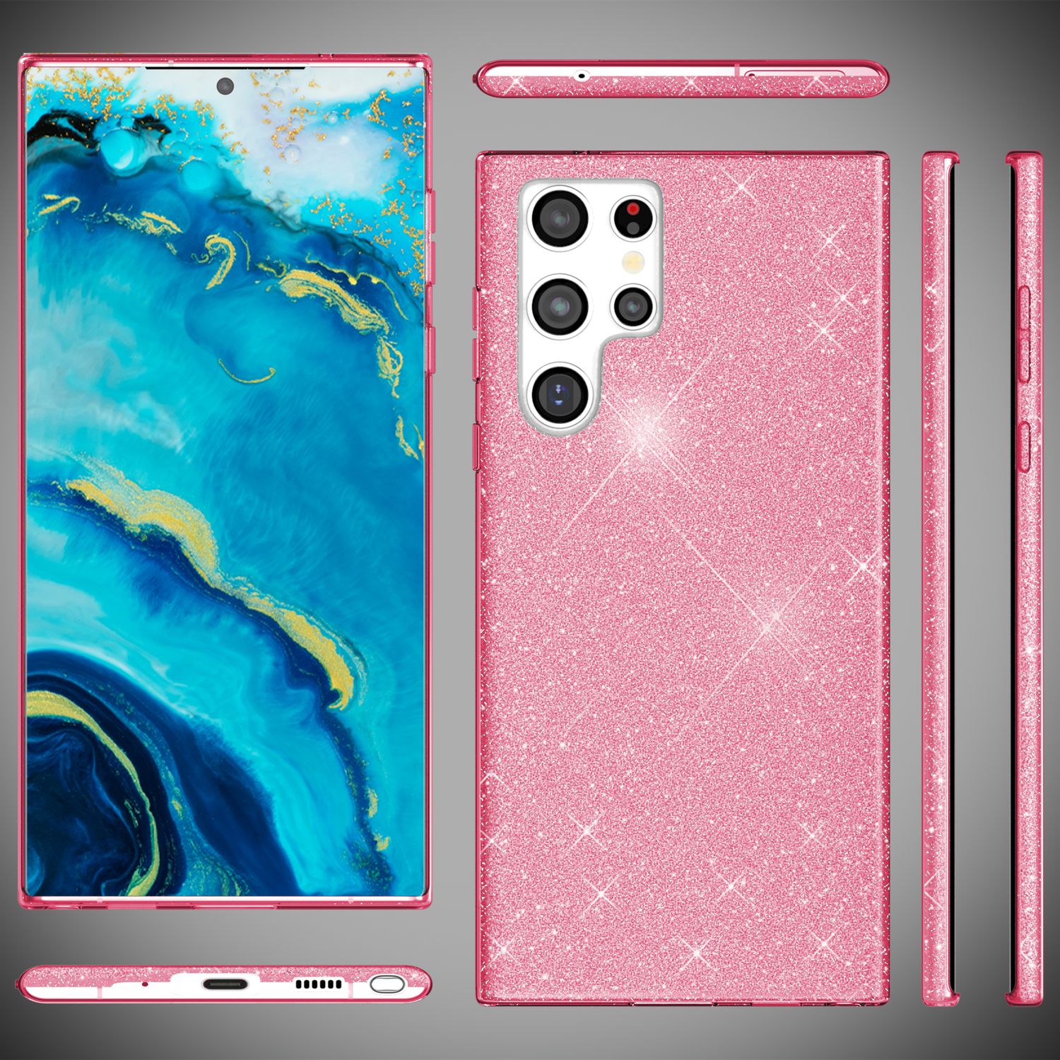 NALIA Robuste Glitzerhülle für Samsung Galaxy S22 Ultra, Glänzende Glitzer Hybrid Schutzhülle Verstärkte Silikonhülle