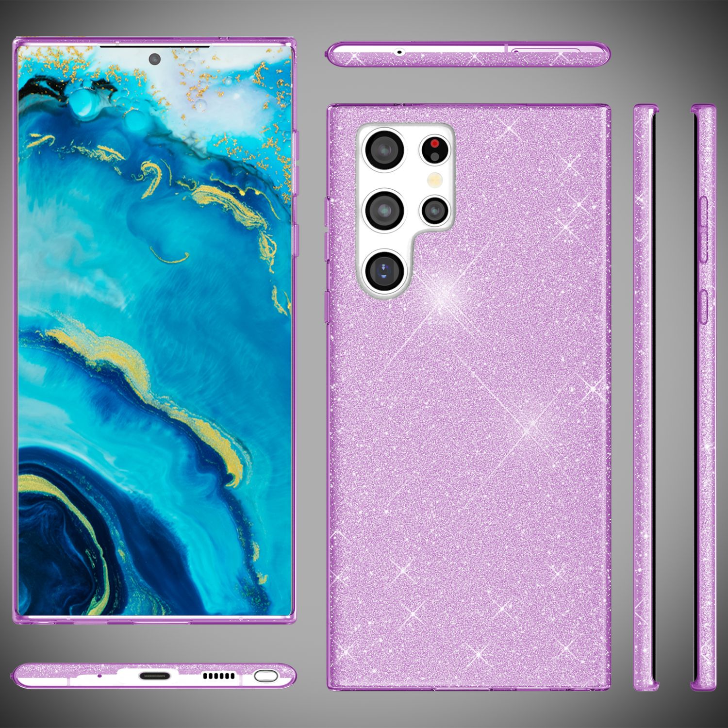 NALIA Robuste Glitzerhülle für Samsung Galaxy S22 Ultra, Glänzende Glitzer Hybrid Schutzhülle Verstärkte Silikonhülle