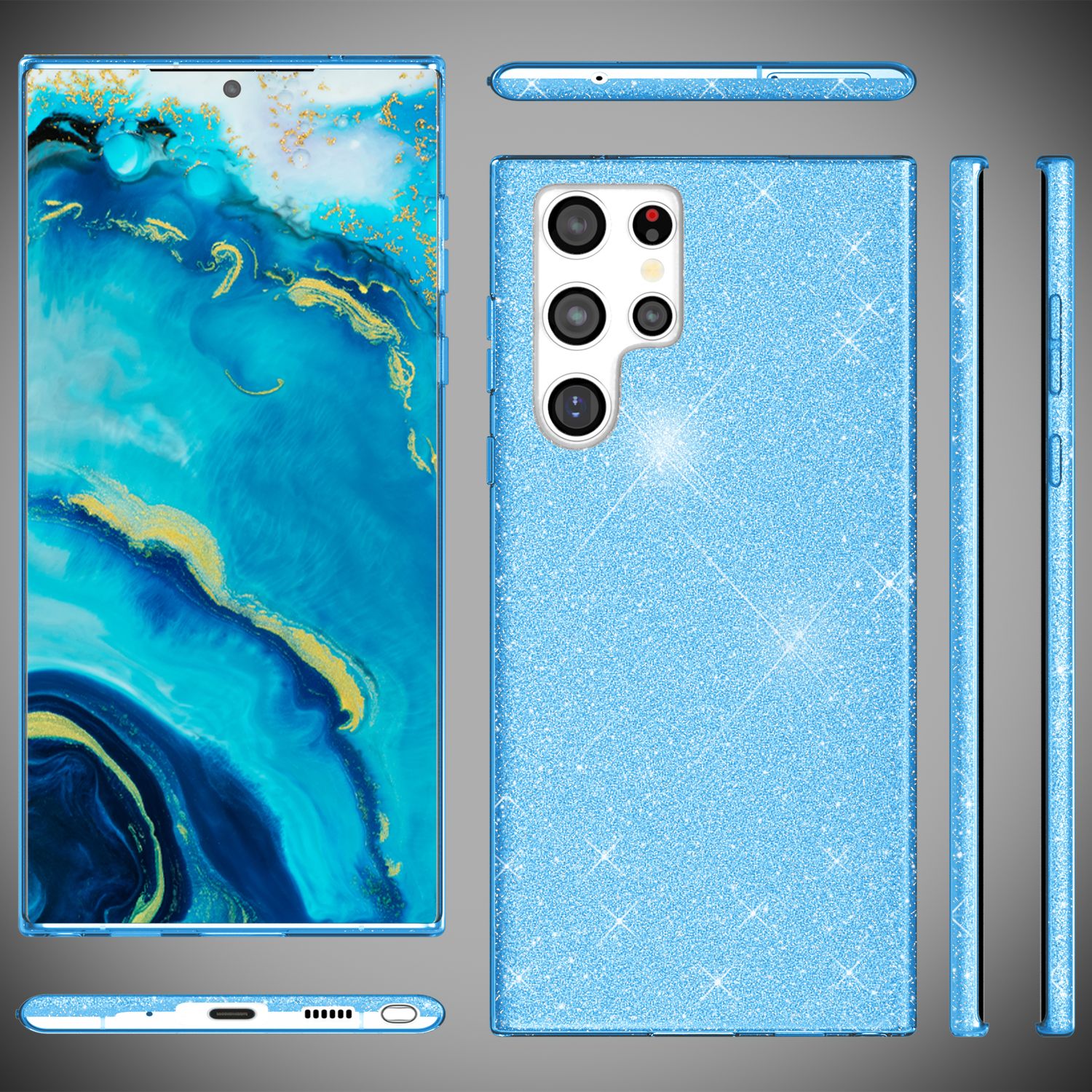 NALIA Robuste Glitzerhülle für Samsung Galaxy S22 Ultra, Glänzende Glitzer Hybrid Schutzhülle Verstärkte Silikonhülle