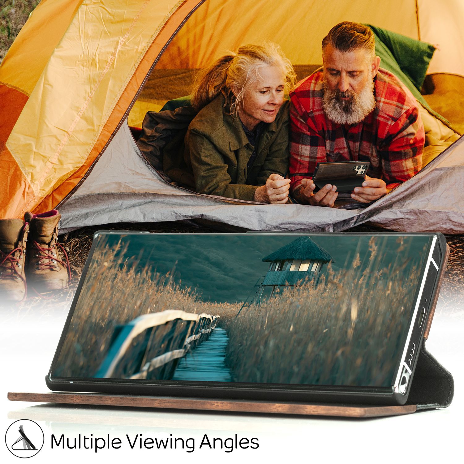 NALIA Echt-Holz Flipcase für Samsung Galaxy S22 Ultra, FSC zert. Natur Holzhülle mit Standfunktion & Kartenfach, Premium Wood Case Wallet Rundum-Schutz Hülle Handyhülle Klapphülle Etui - Walnuss Default Title NALIA Protective Hülle