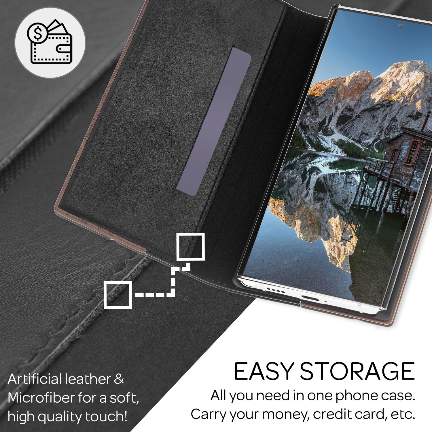 NALIA Echt-Holz Flipcase für Samsung Galaxy S22 Ultra, FSC zert. Natur Holzhülle mit Standfunktion & Kartenfach, Premium Wood Case Wallet Rundum-Schutz Hülle Handyhülle Klapphülle Etui - Walnuss Default Title NALIA Protective Hülle