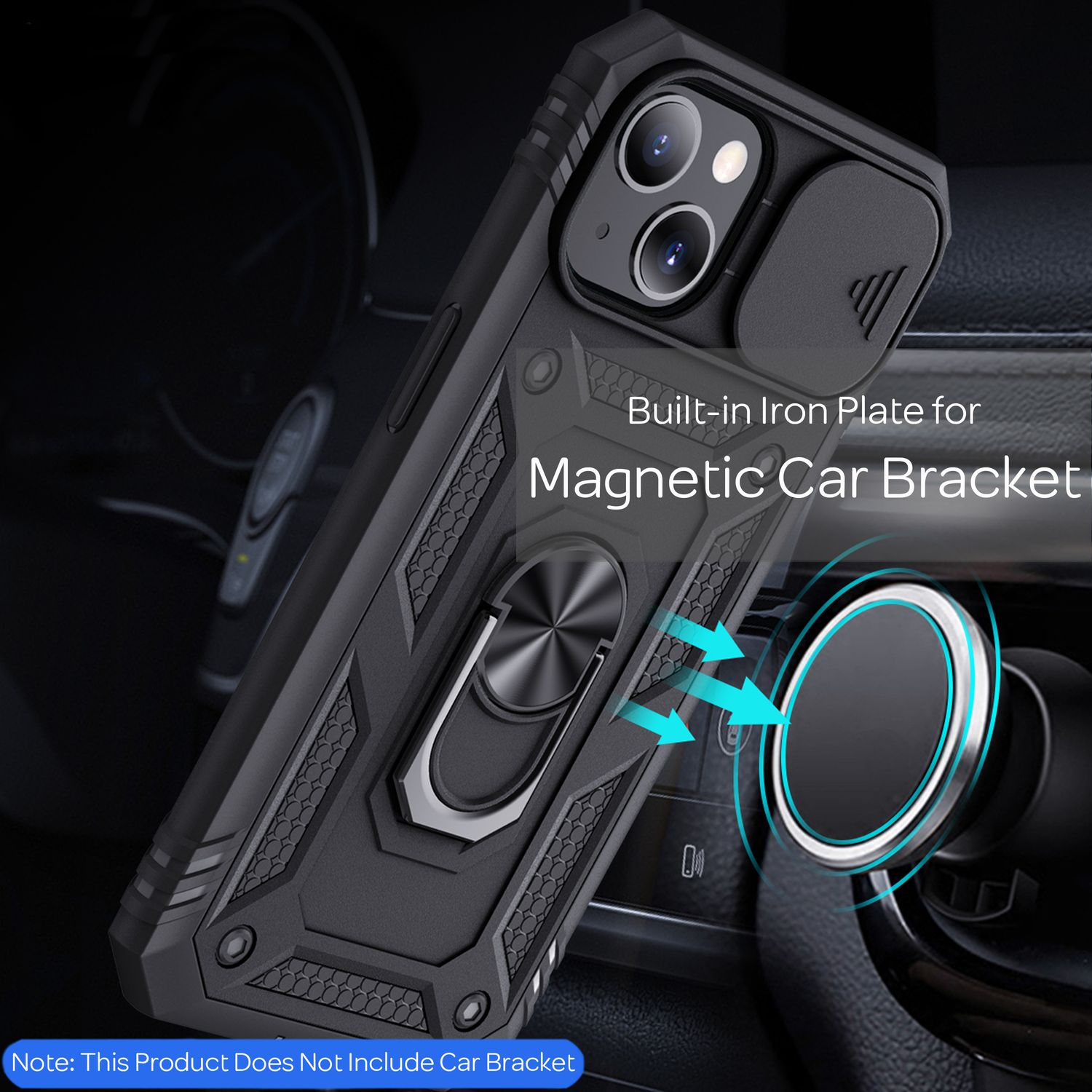 NALIA Military-Style Ringhülle für iPhone 13 Mini, Extrem Schützend mit Display-Rahmen & Kamera-Abdeckung, 360° Ring für Standfunktion & KFZ-Halterung Schwarz NALIA Outdoor Hülle