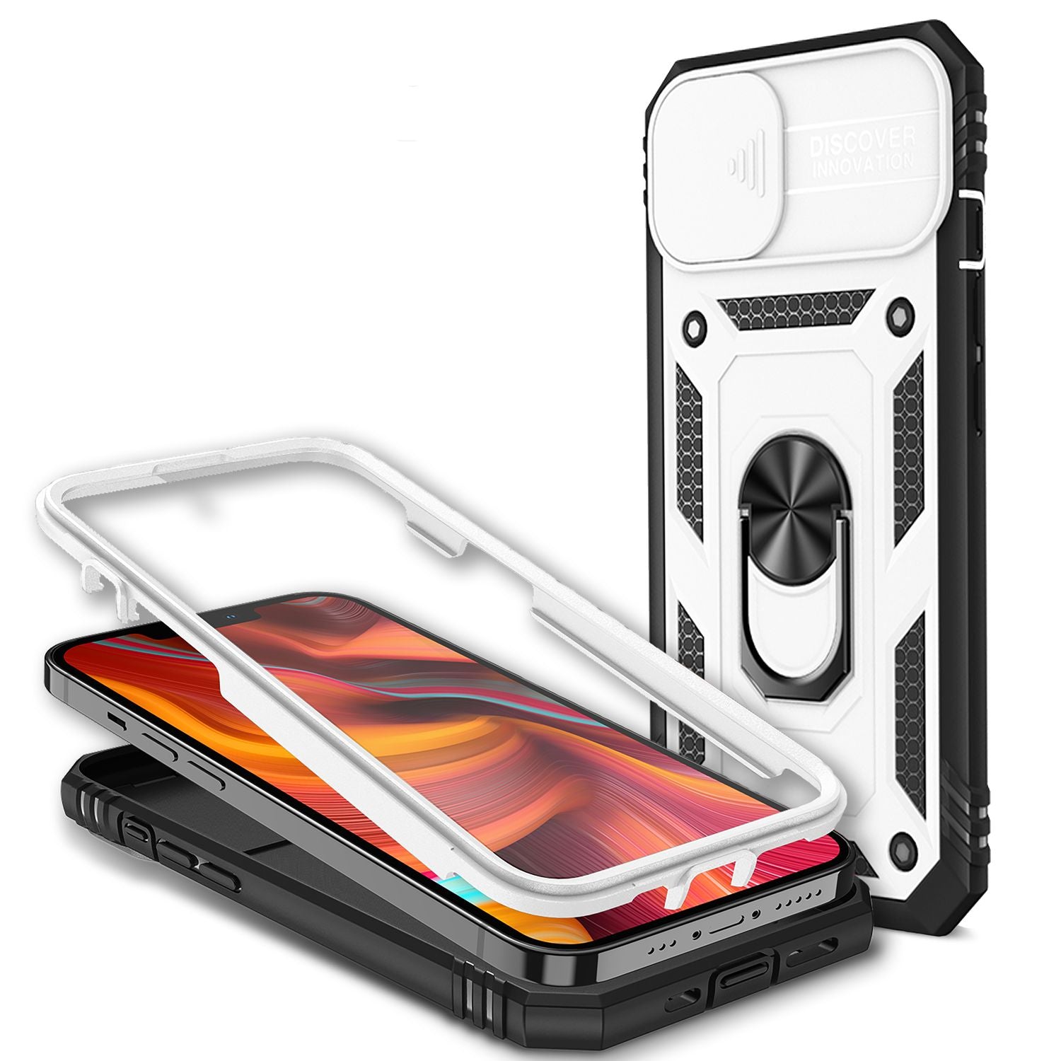 NALIA Military-Style Ringhülle für iPhone 13, Extrem Schützend mit Display-Rahmen & Kamera-Abdeckung Weiß NALIA Outdoor Hülle