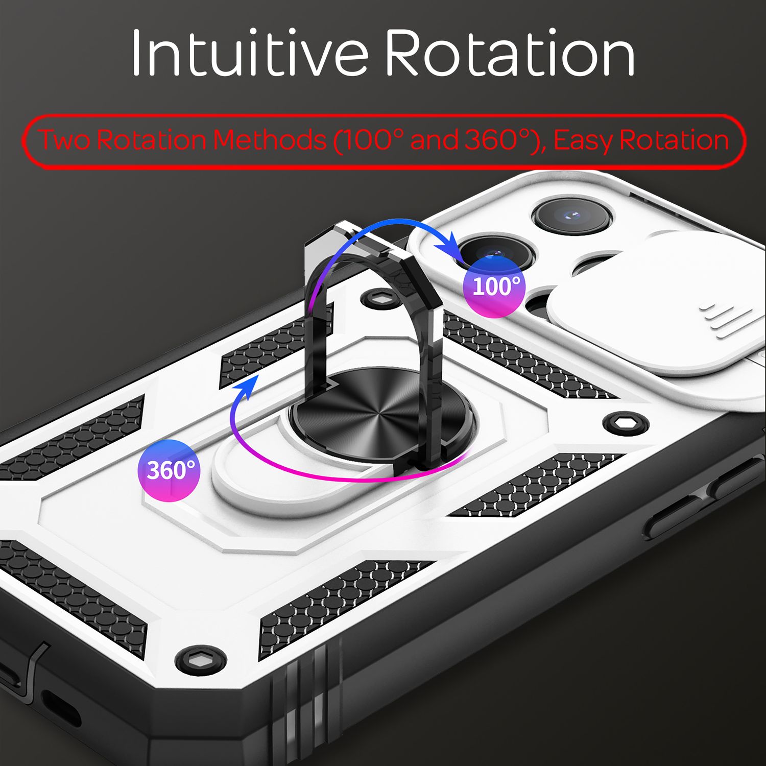 NALIA Military-Style Ringhülle für iPhone 13 Pro, Extrem Schützend mit Display-Rahmen & Kamera-Abdeckung, 360° Ring für Standfunktion & KFZ-Halterung Weiß NALIA Protective Hülle