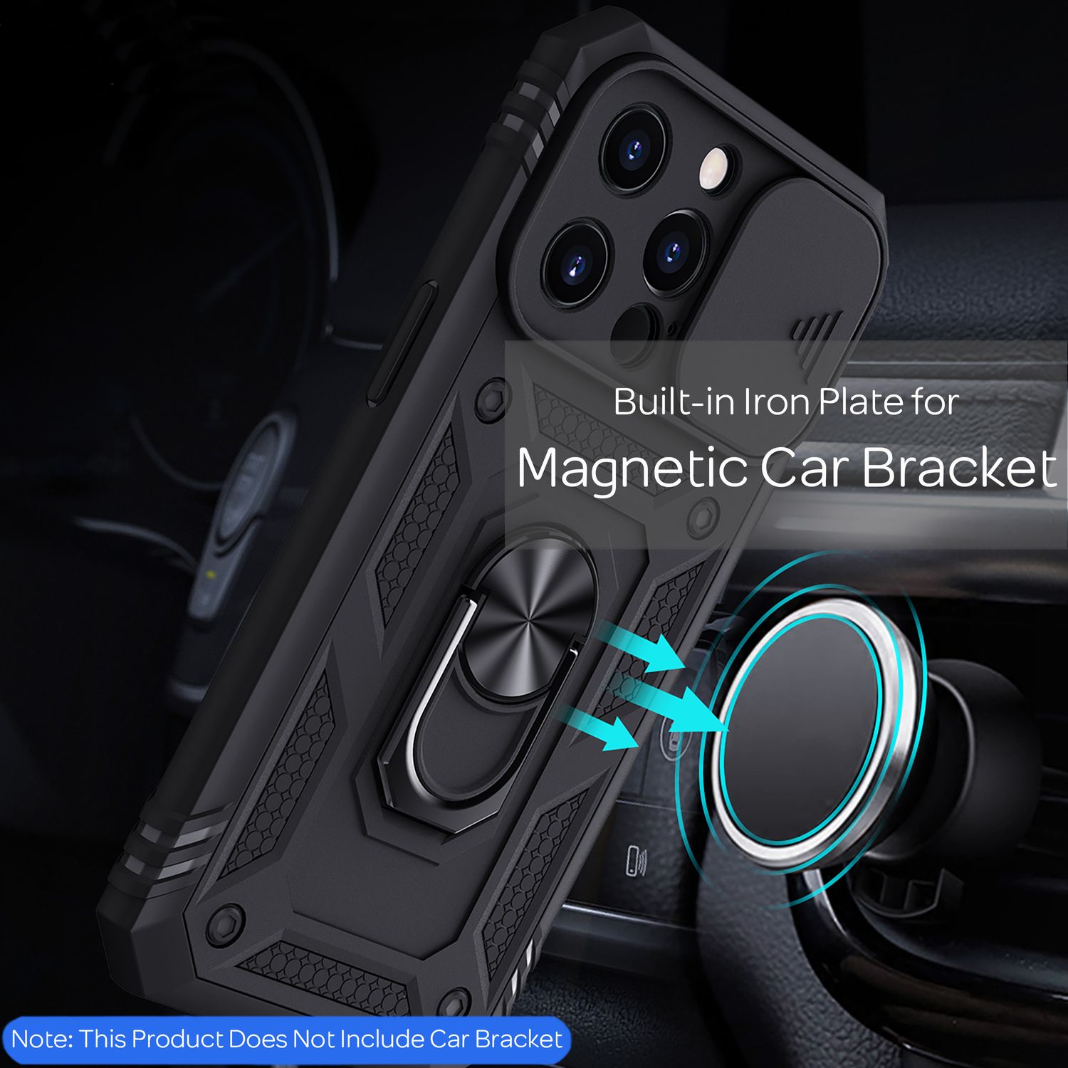 NALIA Military-Style Ringhülle für iPhone 13 Pro, Extrem Schützend mit Display-Rahmen & Kamera-Abdeckung, 360° Ring für Standfunktion & KFZ-Halterung Schwarz NALIA Protective Hülle