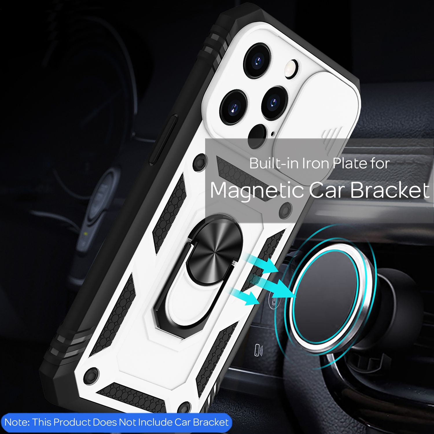 NALIA Military-Style Ringhülle für iPhone 13 Pro, Extrem Schützend mit Display-Rahmen & Kamera-Abdeckung, 360° Ring für Standfunktion & KFZ-Halterung Weiß NALIA Protective Hülle