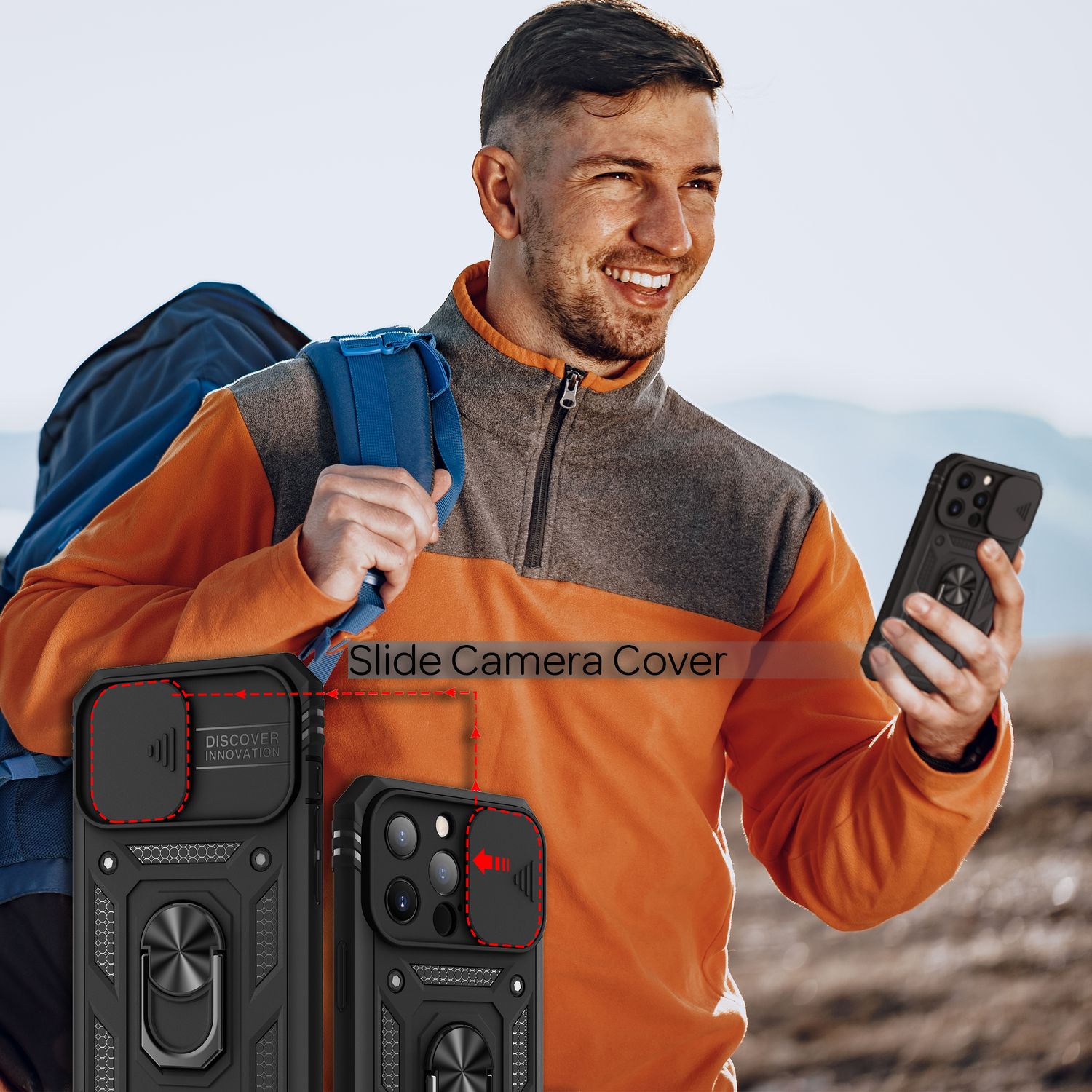 NALIA Military-Style Ringhülle für iPhone 13 Pro, Extrem Schützend mit Display-Rahmen & Kamera-Abdeckung, 360° Ring für Standfunktion & KFZ-Halterung Schwarz NALIA Protective Hülle