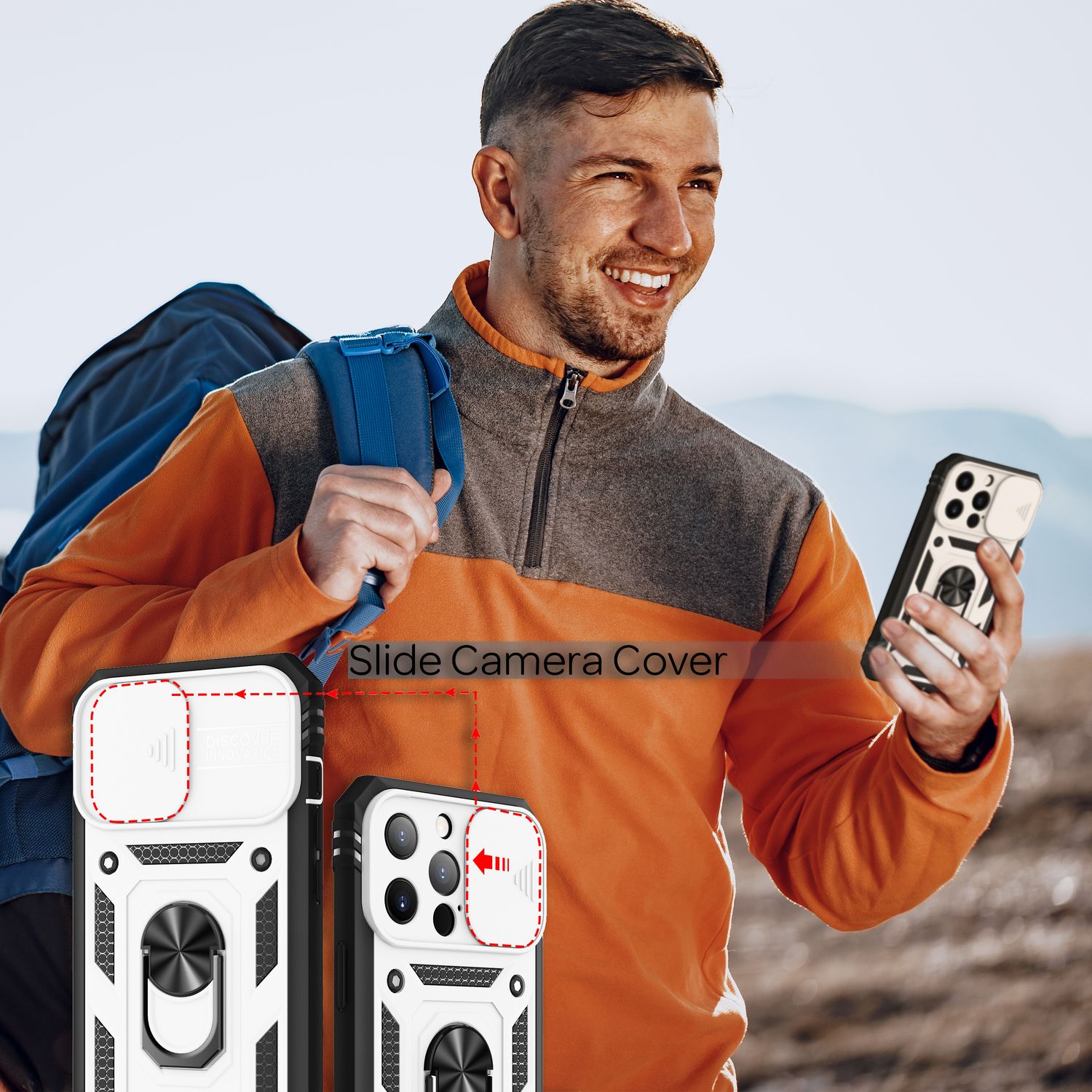 NALIA Military-Style Ringhülle für iPhone 13 Pro, Extrem Schützend mit Display-Rahmen & Kamera-Abdeckung, 360° Ring für Standfunktion & KFZ-Halterung Weiß NALIA Protective Hülle