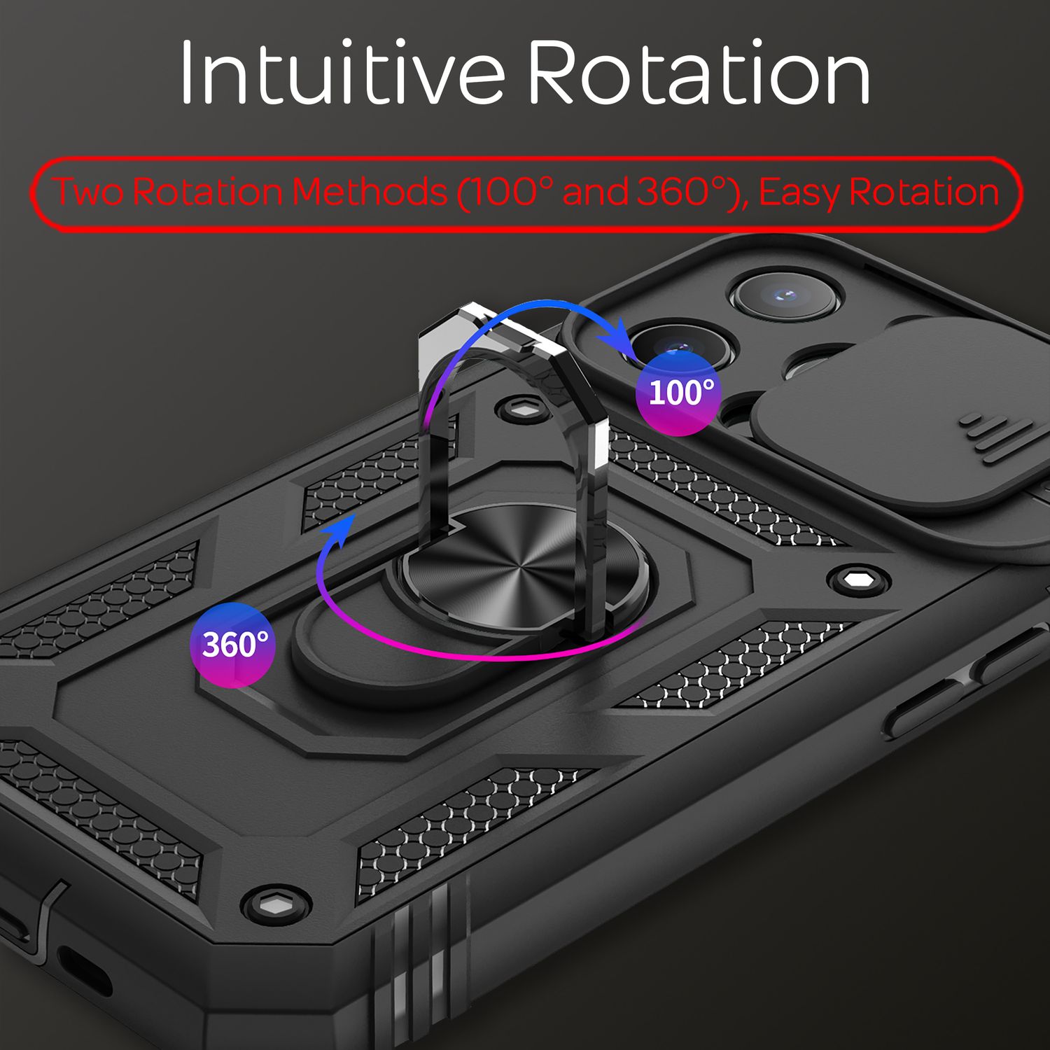 NALIA Military-Style Ringhülle für iPhone 13 Pro Max, Extrem Schützend mit Display-Rahmen & Kamera-Abdeckung Schwarz NALIA Protective Hülle