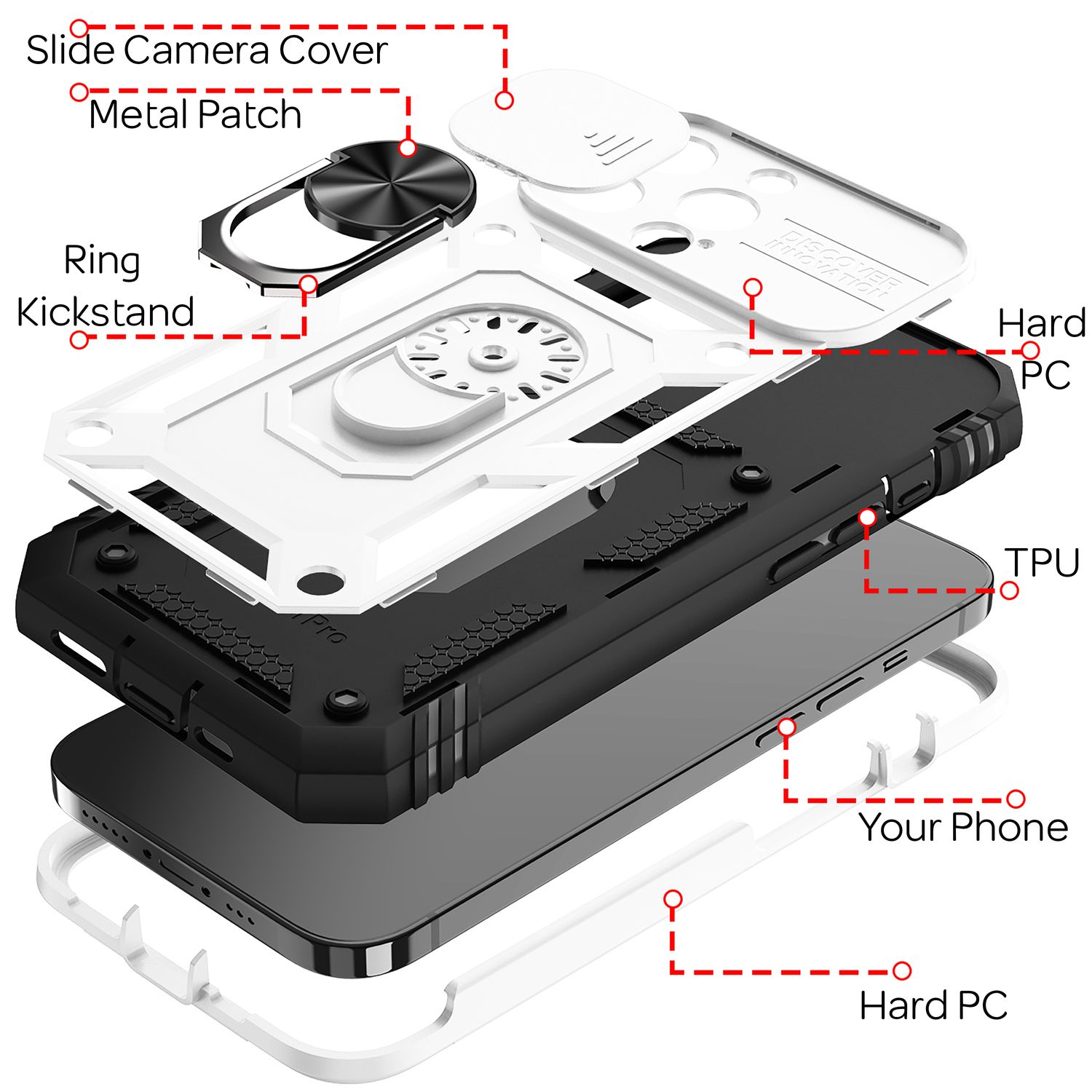 NALIA Military-Style Ringhülle für iPhone 13 Pro Max, Extrem Schützend mit Display-Rahmen & Kamera-Abdeckung Weiß NALIA Protective Hülle