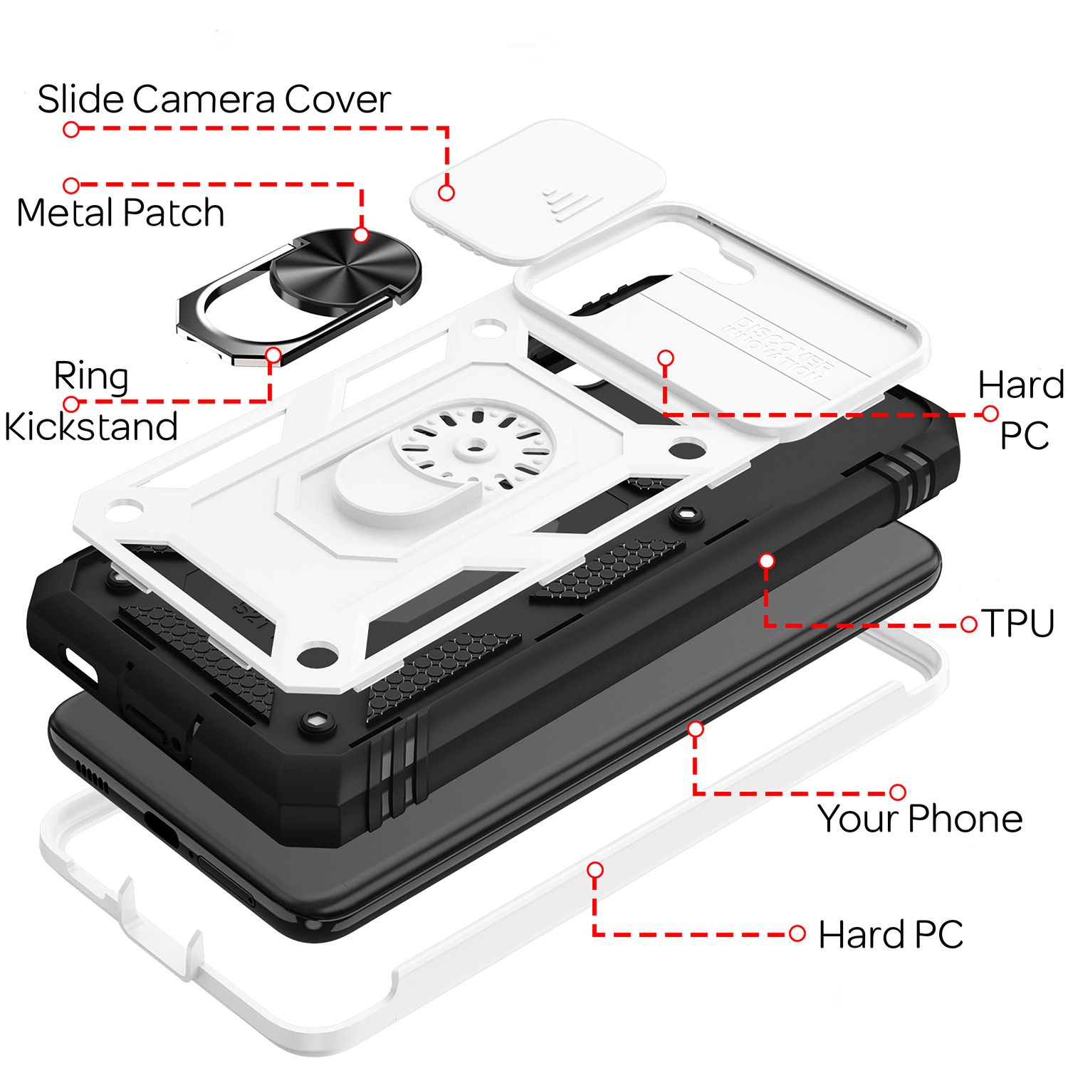 NALIA Military-Style Ringhülle für Samsung Galaxy S21, Extrem Schützend mit Display-Rahmen & Kamera-Abdeckung Weiß NALIA Protective Hülle