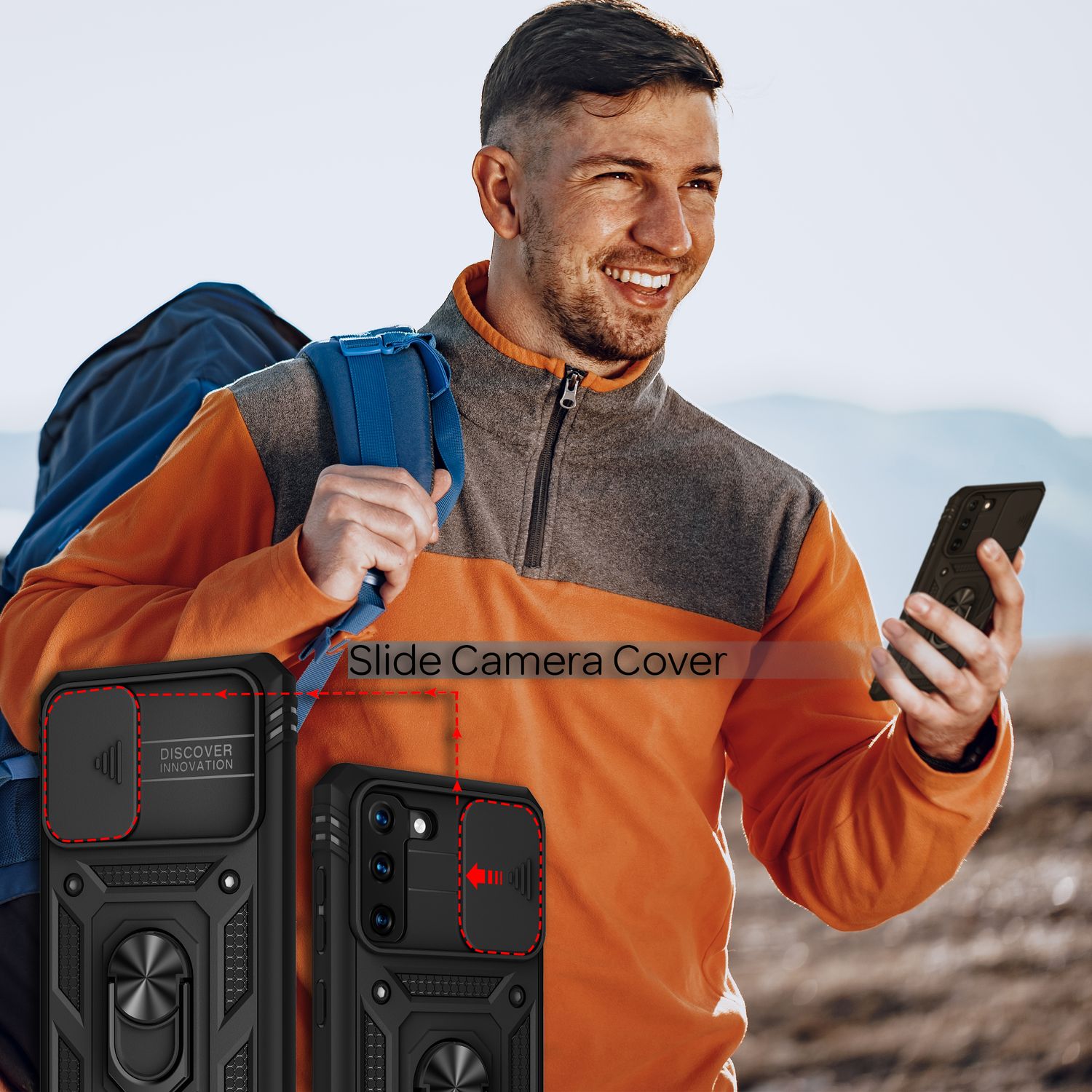 NALIA Military-Style Ringhülle für Samsung Galaxy S21, Extrem Schützend mit Display-Rahmen & Kamera-Abdeckung Schwarz NALIA Protective Hülle