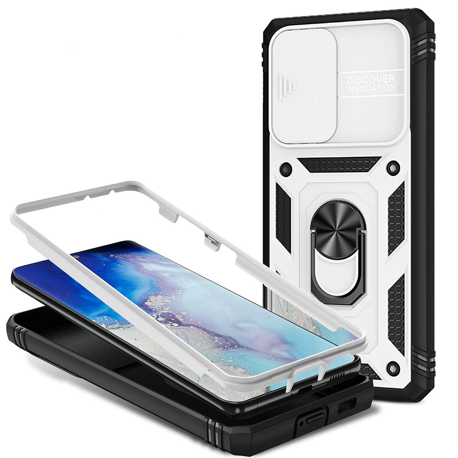 NALIA Outdoor Handyhülle Samsung Galaxy S21 Ultra, 360° Ring stoßfest robust Weiß NALIA Protective Hülle