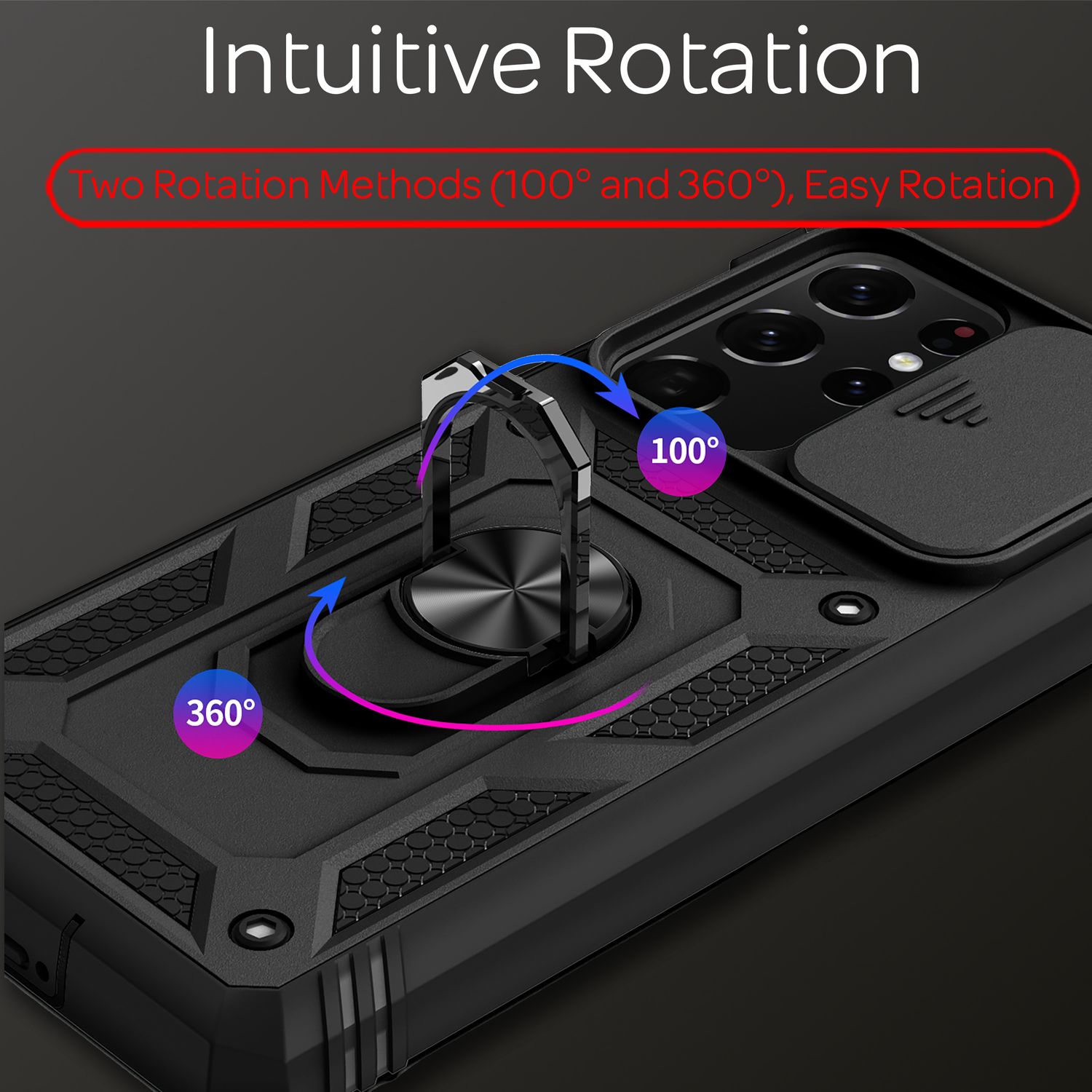 NALIA Outdoor Handyhülle Samsung Galaxy S21 Ultra, 360° Ring stoßfest robust Schwarz NALIA Protective Hülle