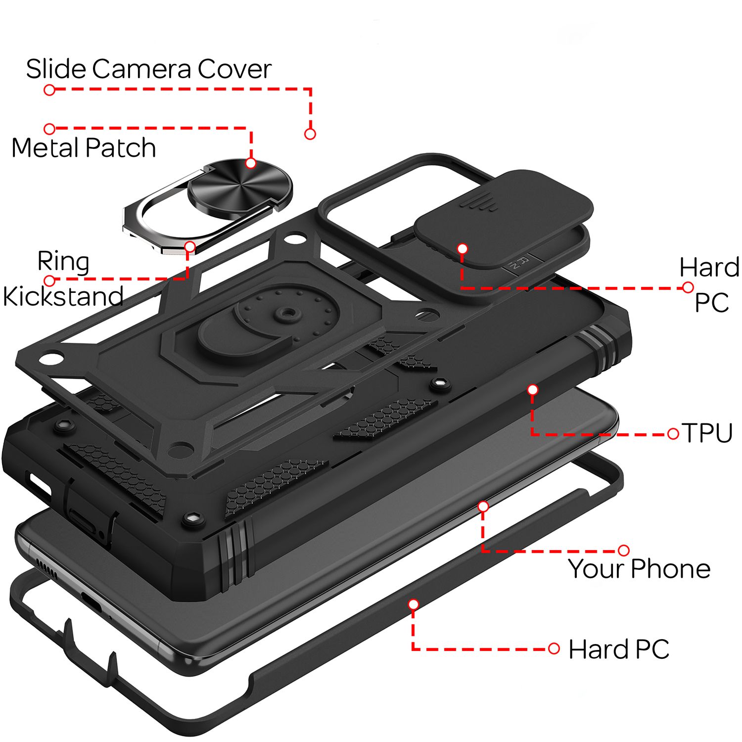 NALIA Outdoor Handyhülle Samsung Galaxy S21 Ultra, 360° Ring stoßfest robust Schwarz NALIA Protective Hülle