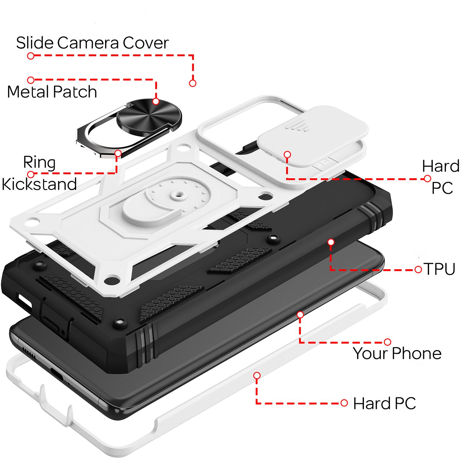 NALIA Outdoor Handyhülle Samsung Galaxy S21 Ultra, 360° Ring stoßfest robust Weiß NALIA Protective Hülle