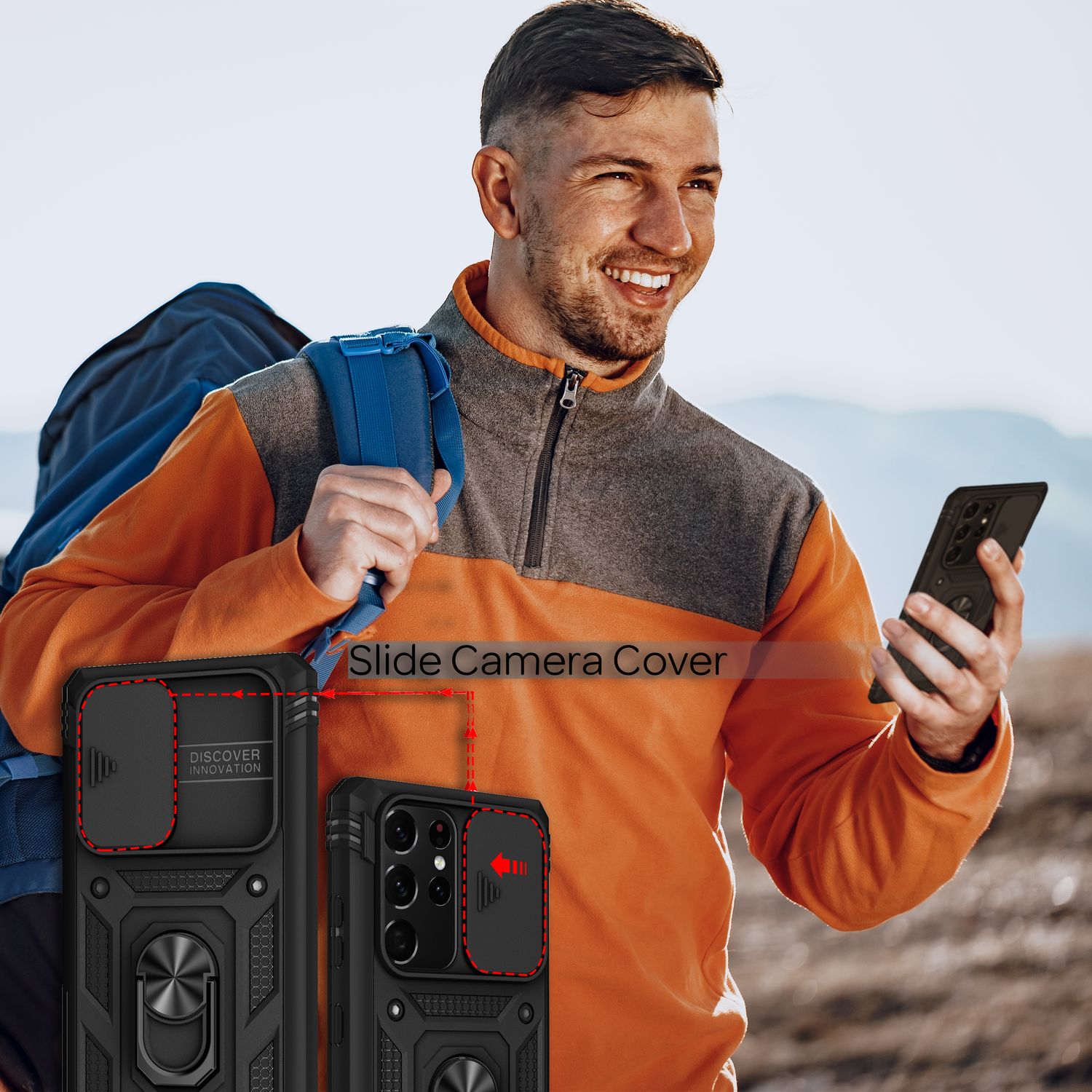 NALIA Outdoor Handyhülle Samsung Galaxy S21 Ultra, 360° Ring stoßfest robust Schwarz NALIA Protective Hülle