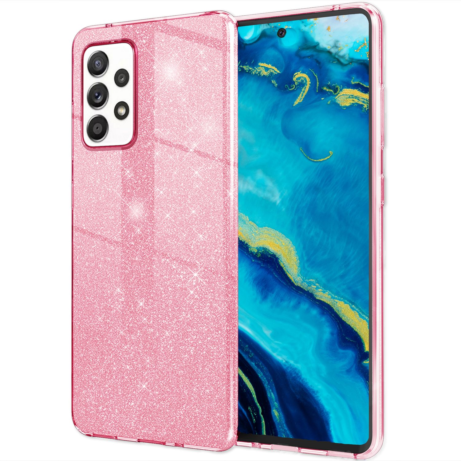 Für Samsung Galaxy A33 - Robuste Glitzer Hülle Stoßfest Glänzend Handy Schutz Pink NALIA Protective Hülle