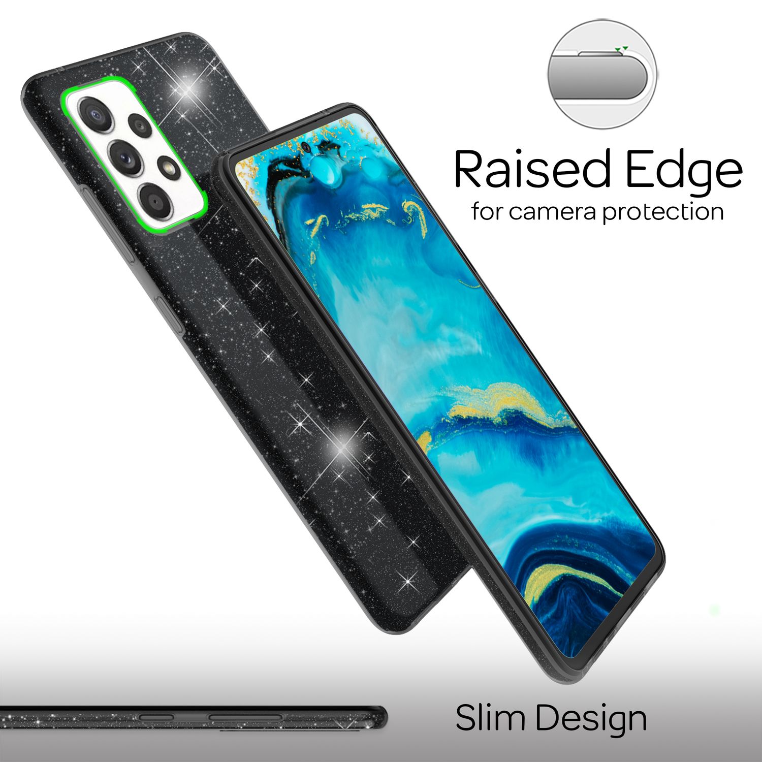 Für Samsung Galaxy A33 - Robuste Glitzer Hülle Stoßfest Glänzend Handy Schutz Schwarz NALIA Protective Hülle