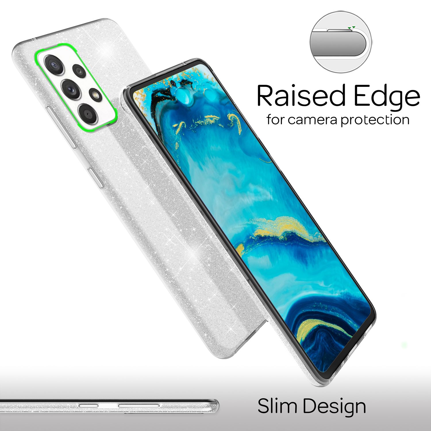 Für Samsung Galaxy A33 - Robuste Glitzer Hülle Stoßfest Glänzend Handy Schutz Silber NALIA Protective Hülle