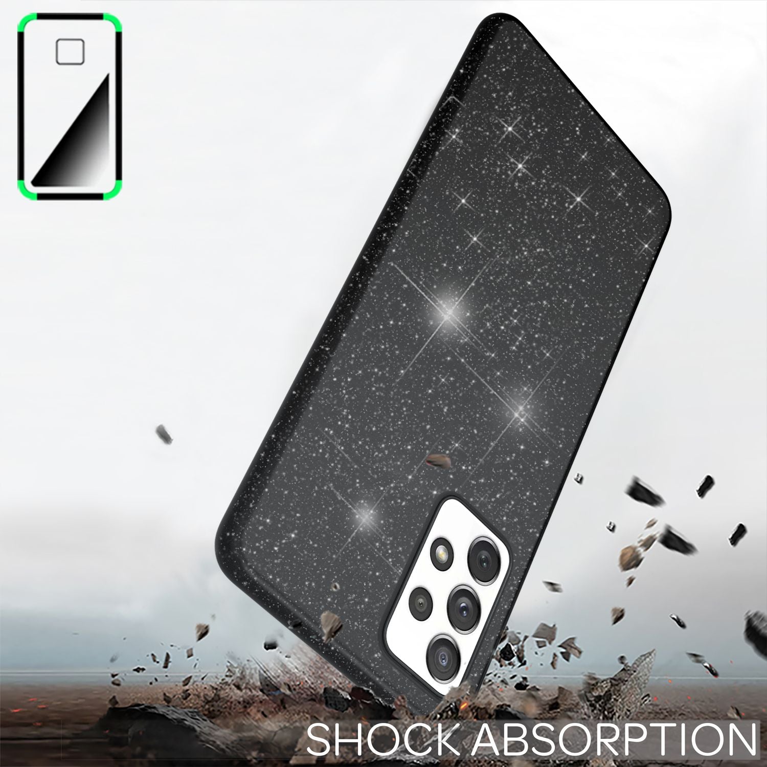 Für Samsung Galaxy A33 - Robuste Glitzer Hülle Stoßfest Glänzend Handy Schutz Schwarz NALIA Protective Hülle