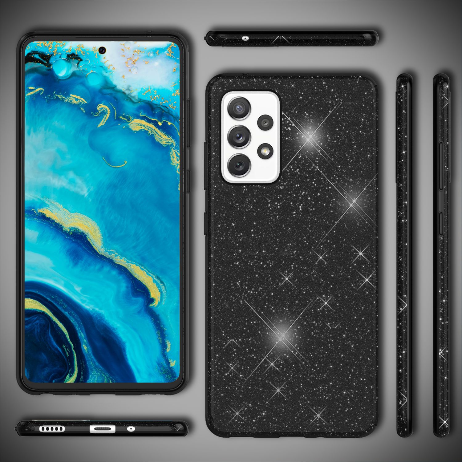 Für Samsung Galaxy A33 - Robuste Glitzer Hülle Stoßfest Glänzend Handy Schutz Schwarz NALIA Protective Hülle
