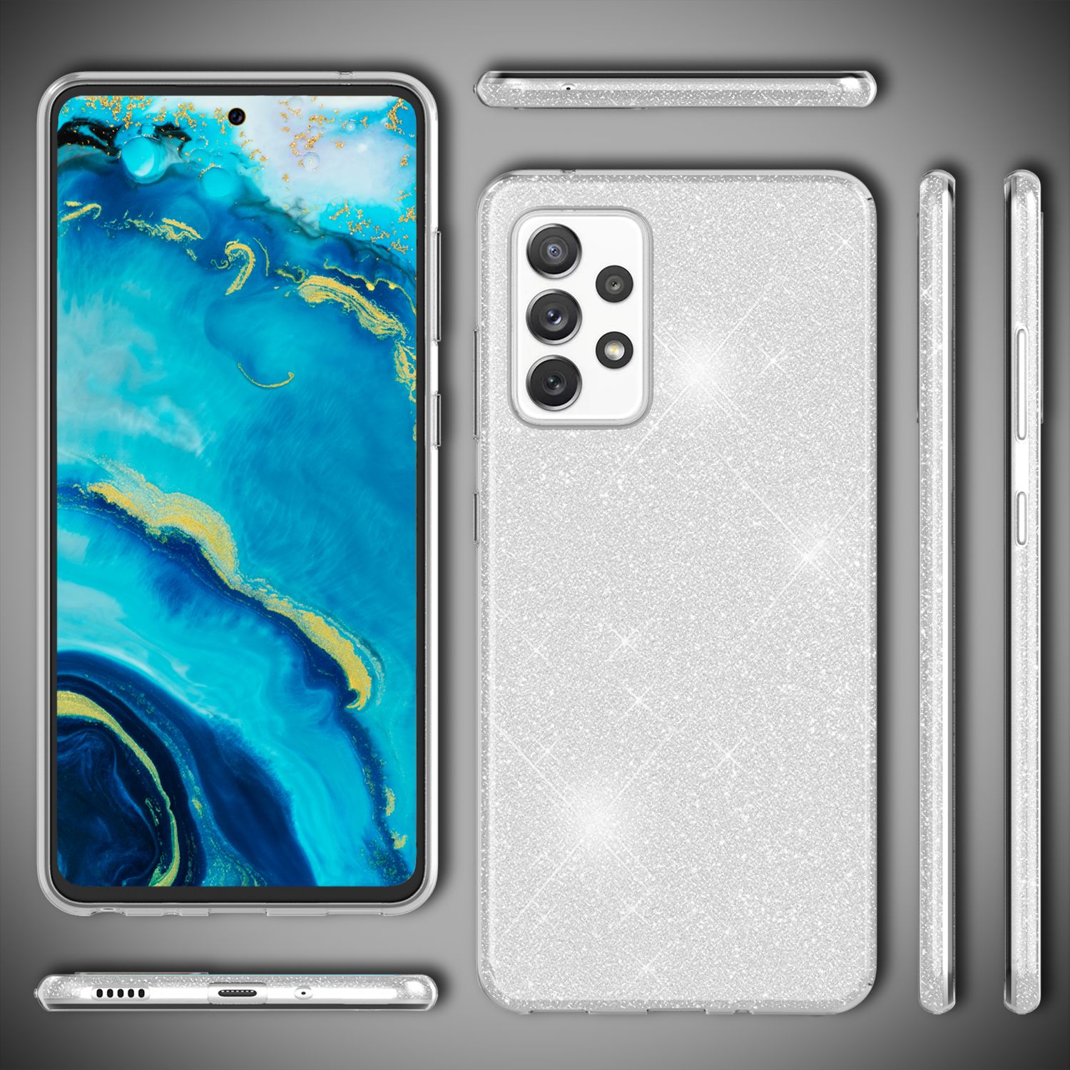 Für Samsung Galaxy A33 - Robuste Glitzer Hülle Stoßfest Glänzend Handy Schutz Silber NALIA Protective Hülle