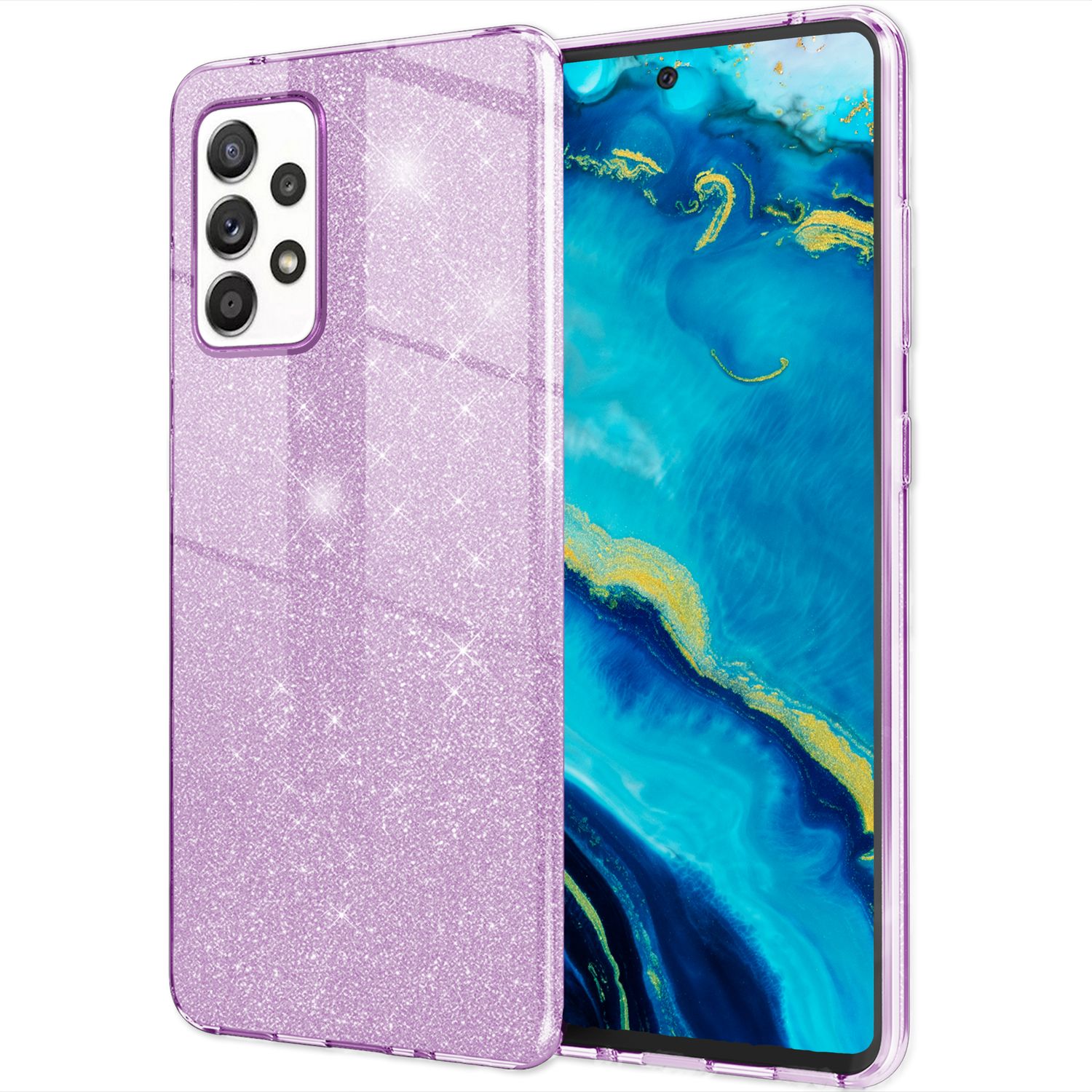NALIA Robuste Glitzerhülle für Samsung Galaxy A53, Glänzende Glitzer Hybrid Schutzhülle Verstärkte Silikon Handyhülle Lila NALIA Protective Hülle