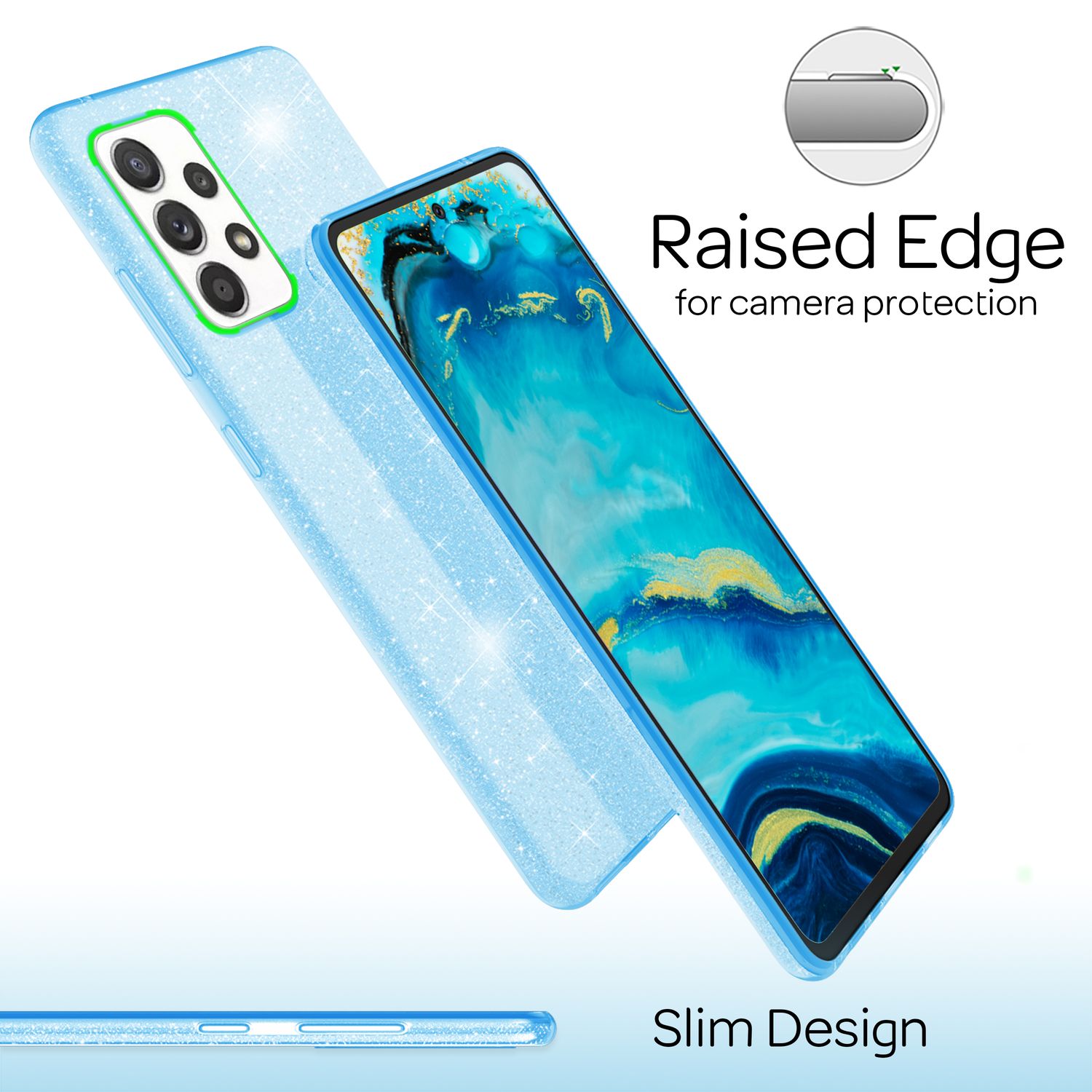 NALIA Robuste Glitzerhülle für Samsung Galaxy A53, Glänzende Glitzer Hybrid Schutzhülle Verstärkte Silikon Handyhülle Blau NALIA Protective Hülle