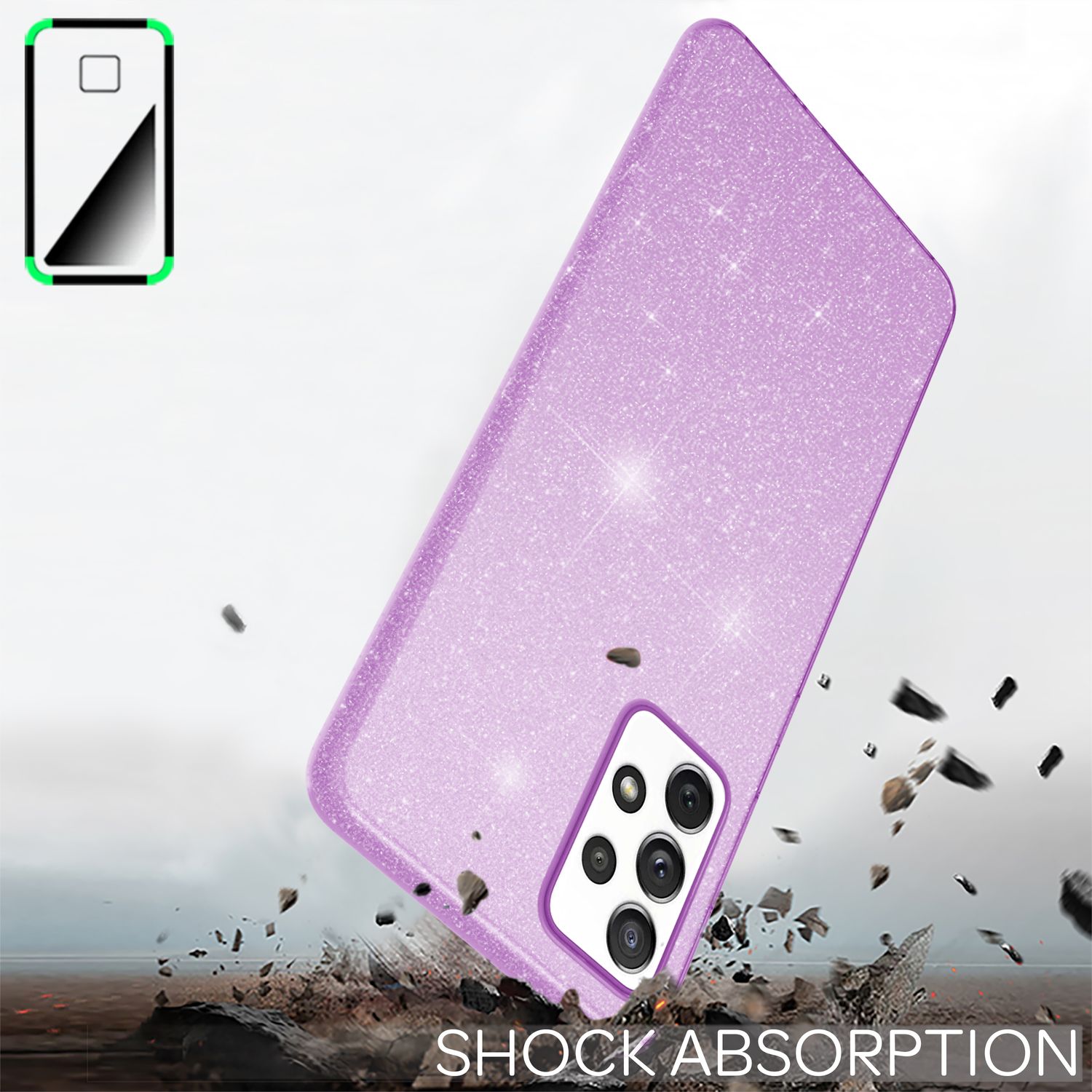 NALIA Robuste Glitzerhülle für Samsung Galaxy A53, Glänzende Glitzer Hybrid Schutzhülle Verstärkte Silikon Handyhülle Lila NALIA Protective Hülle
