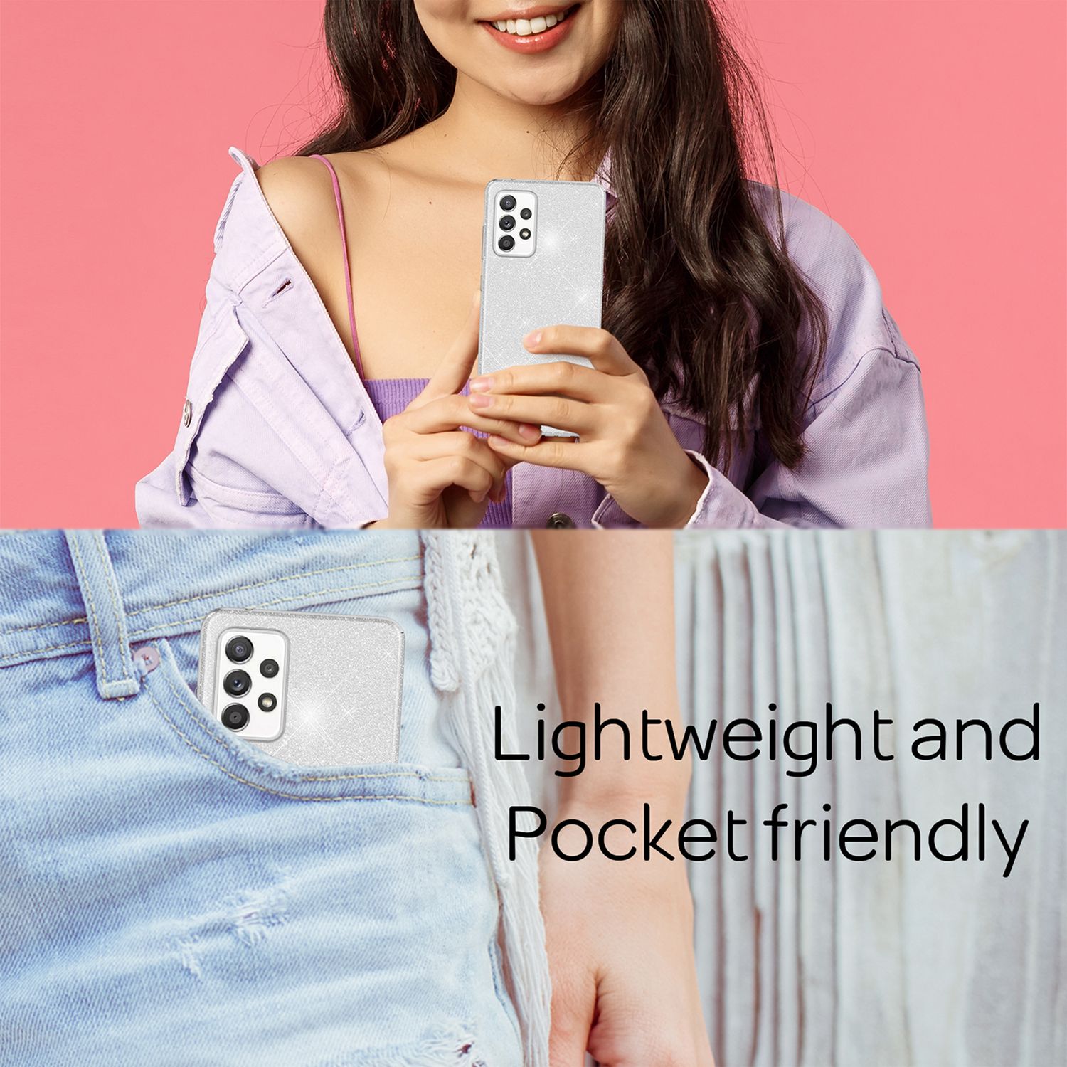 NALIA Robuste Glitzerhülle für Samsung Galaxy A53, Glänzende Glitzer Hybrid Schutzhülle Verstärkte Silikon Handyhülle Silber NALIA Protective Hülle