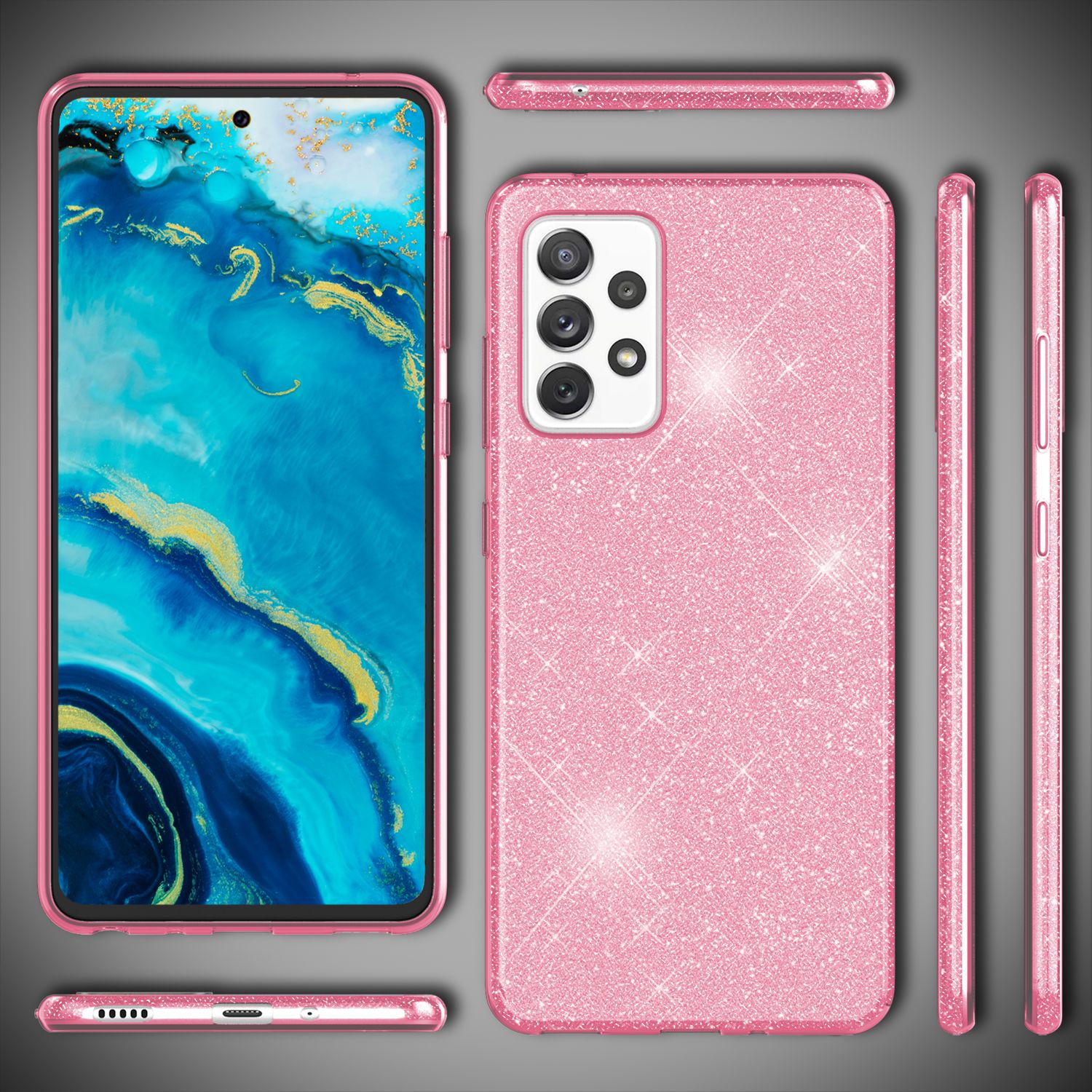 NALIA Robuste Glitzerhülle für Samsung Galaxy A53, Glänzende Glitzer Hybrid Schutzhülle Verstärkte Silikon Handyhülle Pink NALIA Protective Hülle