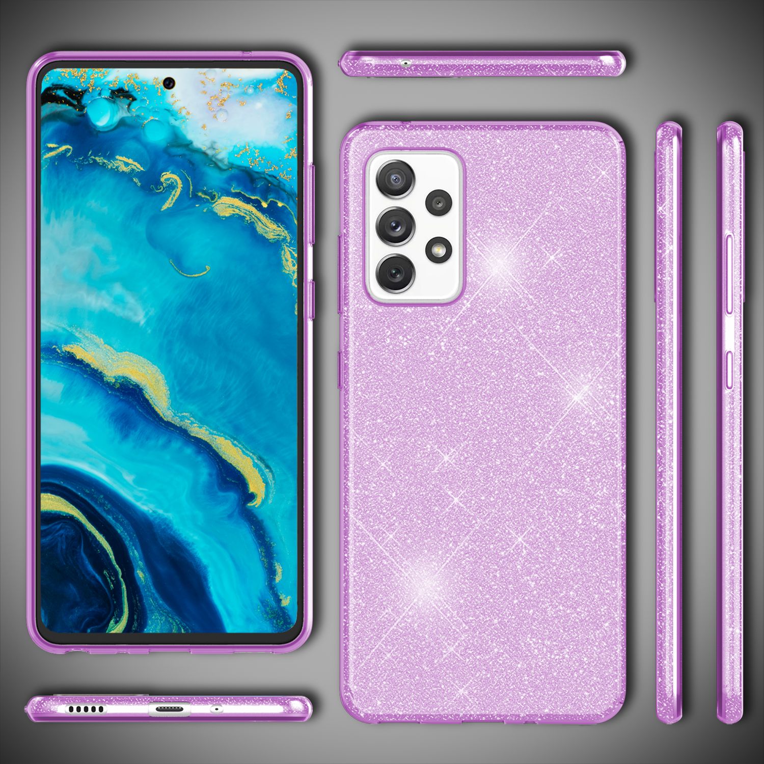 NALIA Robuste Glitzerhülle für Samsung Galaxy A53, Glänzende Glitzer Hybrid Schutzhülle Verstärkte Silikon Handyhülle Lila NALIA Protective Hülle