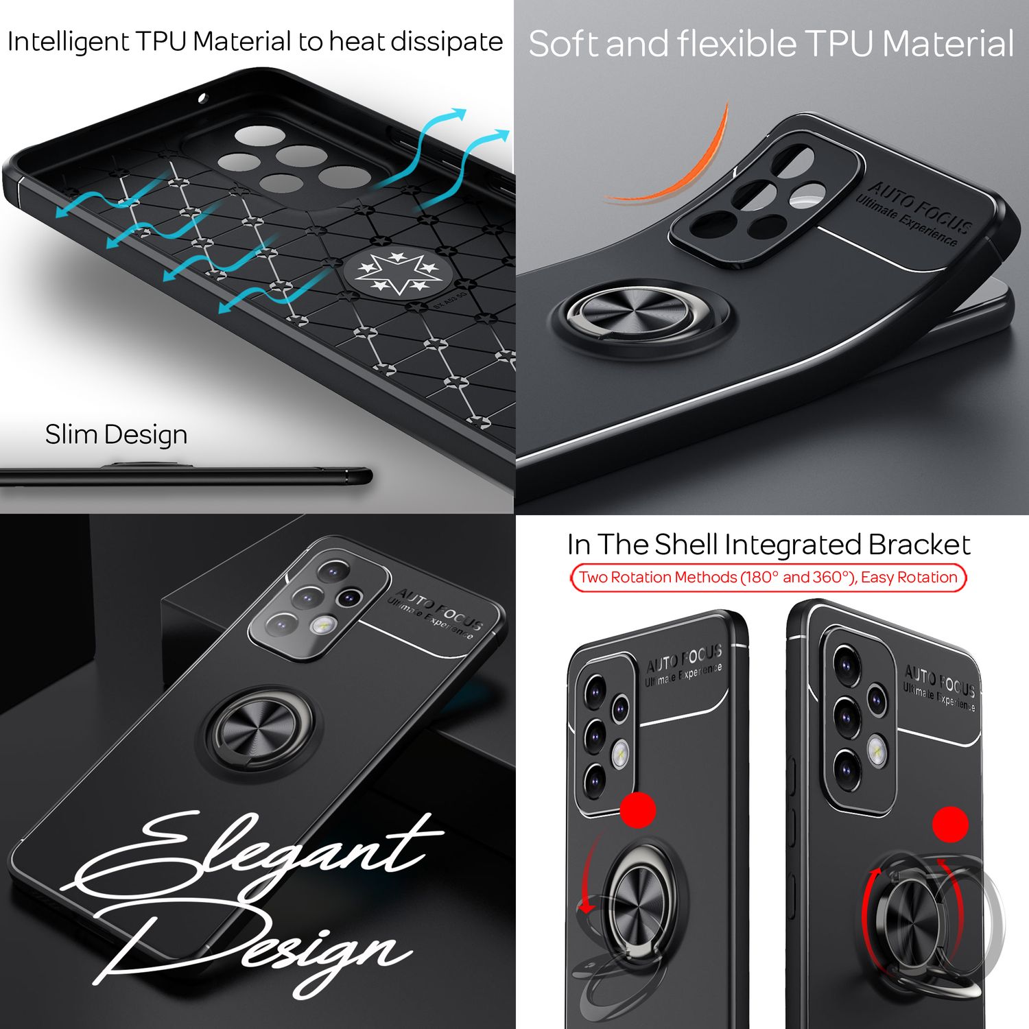 Für Samsung Galaxy A33 - Ring Hülle Matt Silikon Handy Schutz Case Standfunktion Schwarz NALIA Protective Hülle