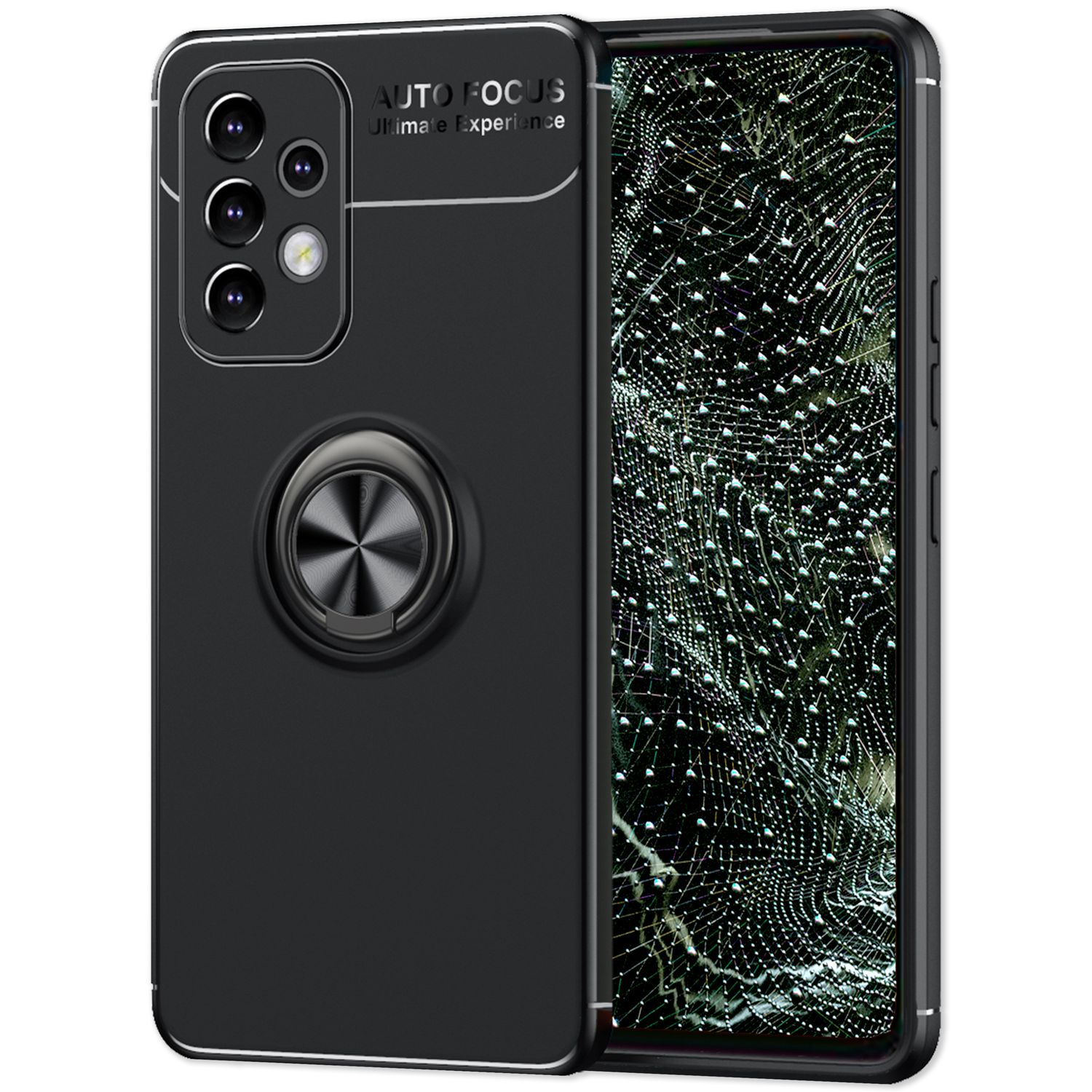 Matt-Schwarze Ringhülle für Samsung Galaxy A53, Handyhülle mit 360° Ring für Standfunktion & KFZ-Halterung, Robust Rutschfest Stoßfest, Silikon Hülle Case Schutzhülle Schwarz NALIA Protective Hülle