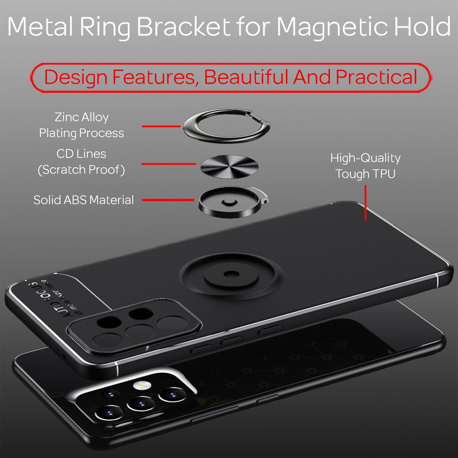 Matt-Schwarze Ringhülle für Samsung Galaxy A53, Handyhülle mit 360° Ring für Standfunktion & KFZ-Halterung, Robust Rutschfest Stoßfest, Silikon Hülle Case Schutzhülle Rose Gold NALIA Protective Hülle