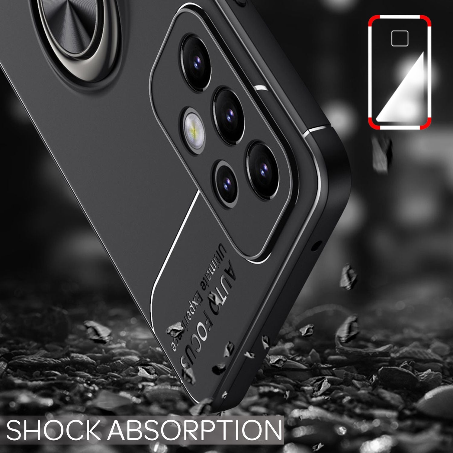 Matt-Schwarze Ringhülle für Samsung Galaxy A53, Handyhülle mit 360° Ring für Standfunktion & KFZ-Halterung, Robust Rutschfest Stoßfest, Silikon Hülle Case Schutzhülle Schwarz NALIA Protective Hülle