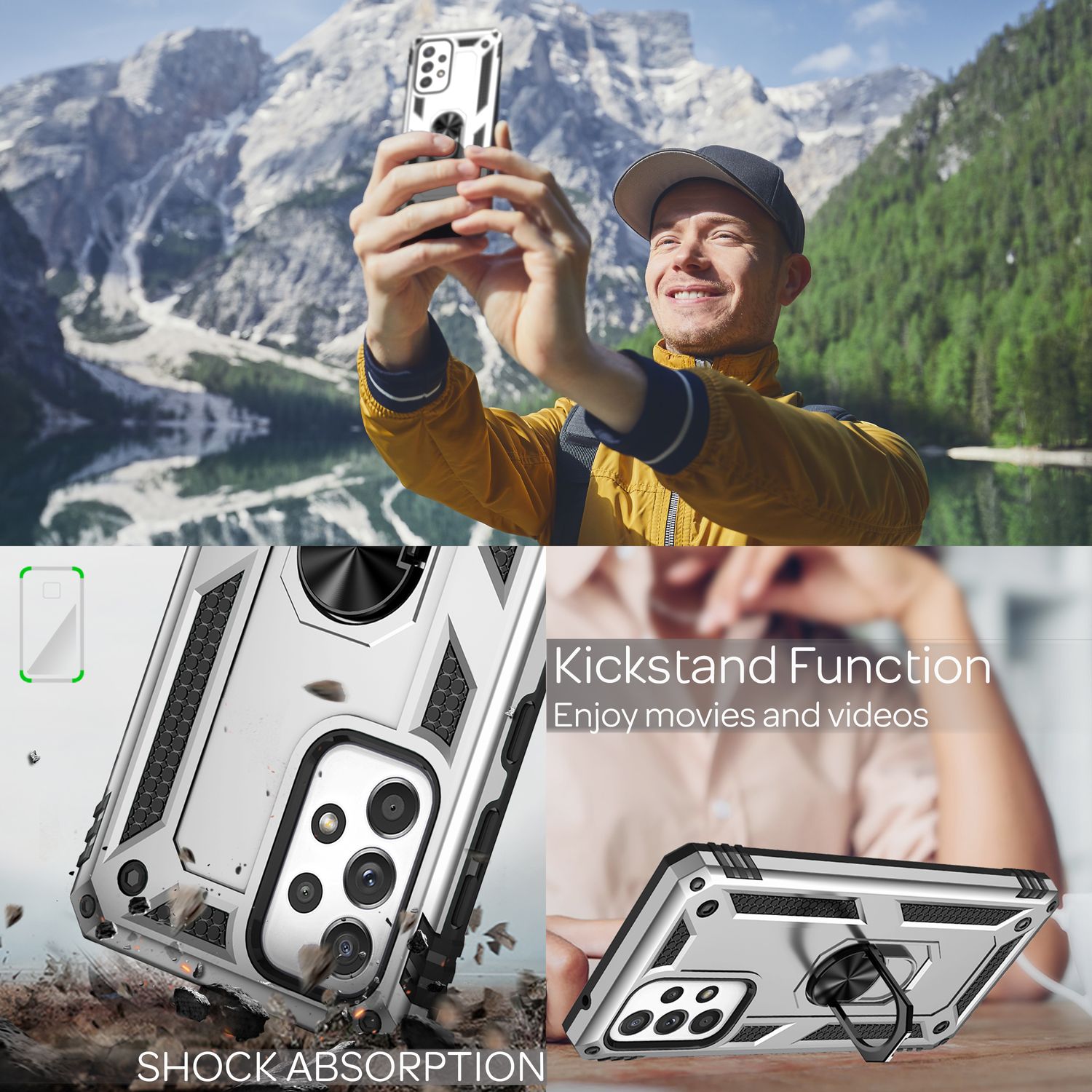 Für Samsung Galaxy A33 - Military Style Ring Hülle Stoßfest Outdoor Schutz Cover Silber NALIA Outdoor Hülle