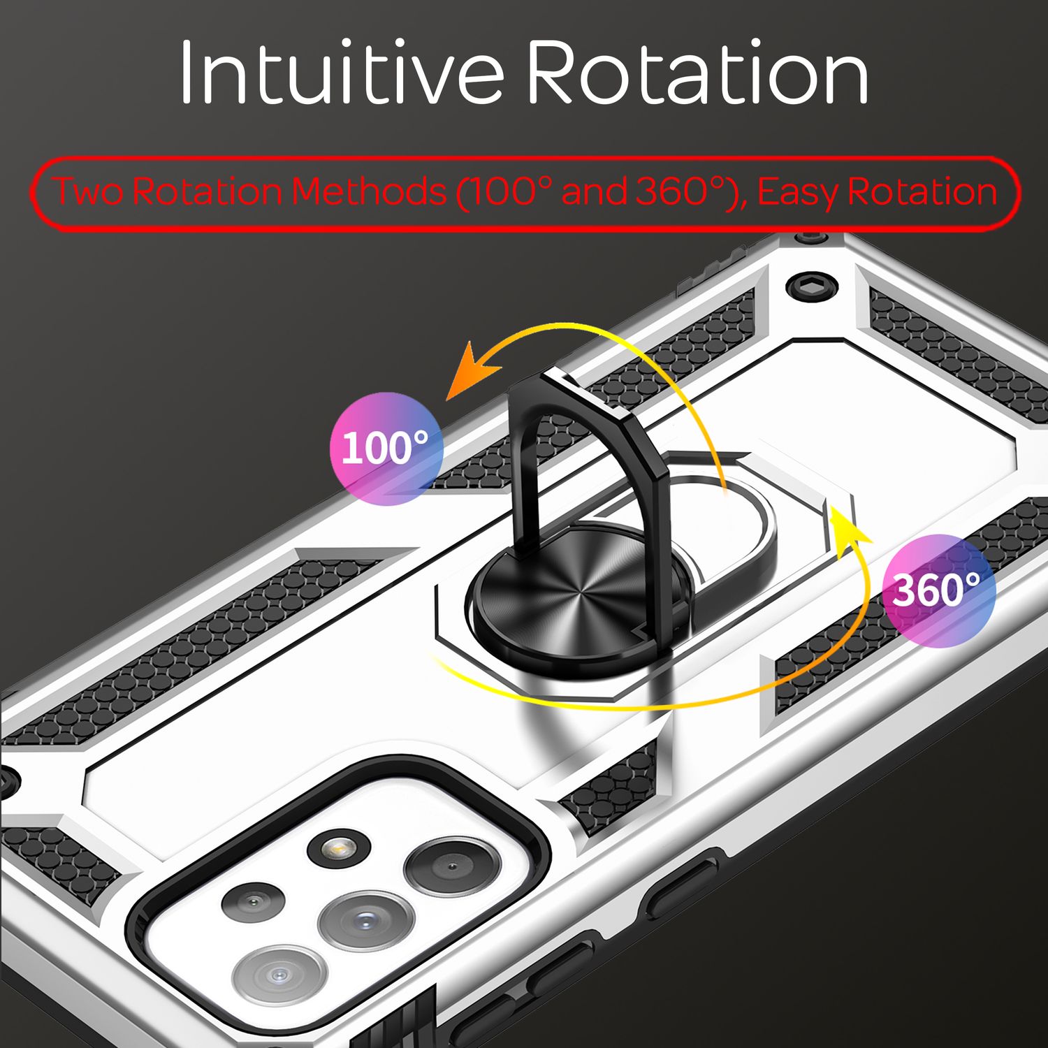 Military-Style Ringhülle für Samsung Galaxy A53, Extrem Schützend Stoßfest Robust Outdoor, Handyhülle mit 360° Ring für Standfunktion & KFZ-Halterung Silber NALIA Protective Hülle