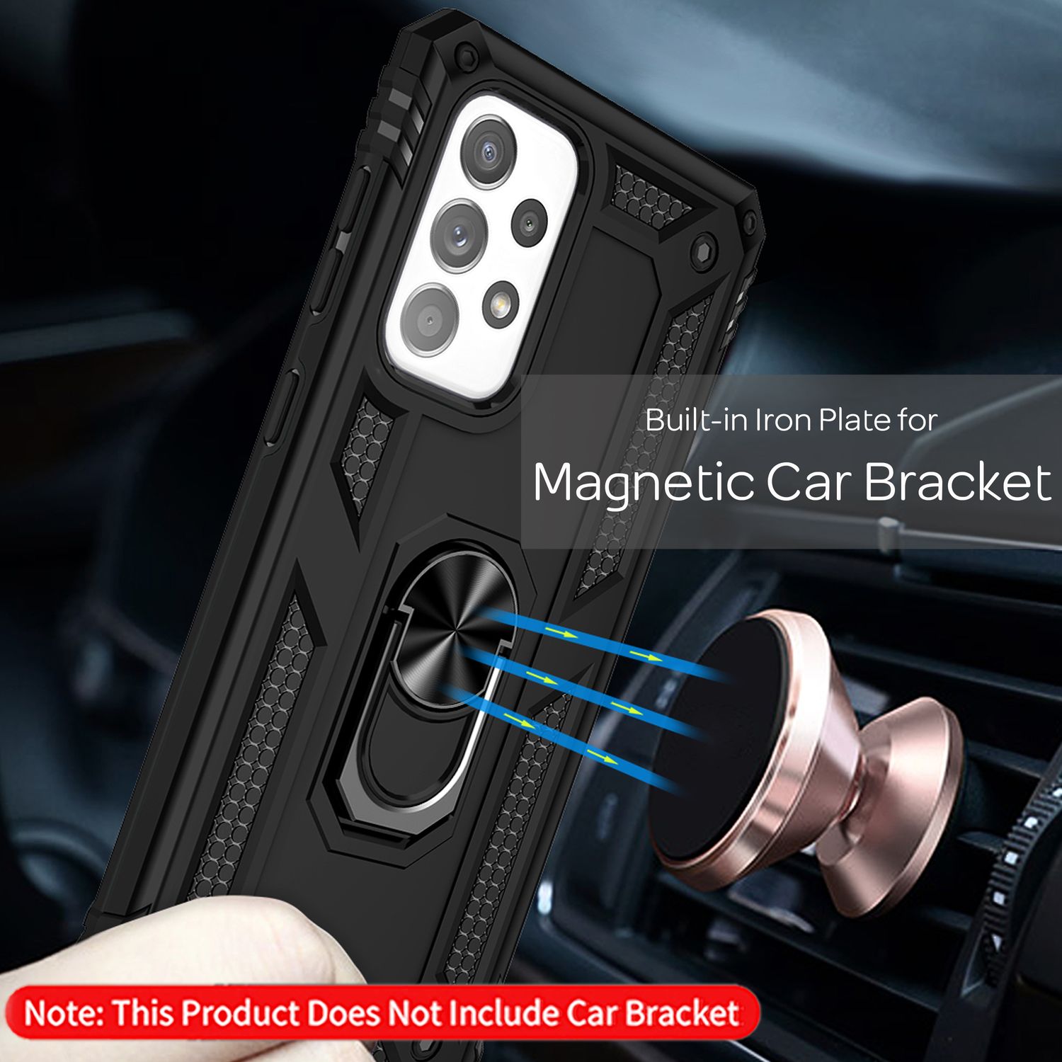 Military-Style Ringhülle für Samsung Galaxy A53, Extrem Schützend Stoßfest Robust Outdoor, Handyhülle mit 360° Ring für Standfunktion & KFZ-Halterung Schwarz NALIA Protective Hülle