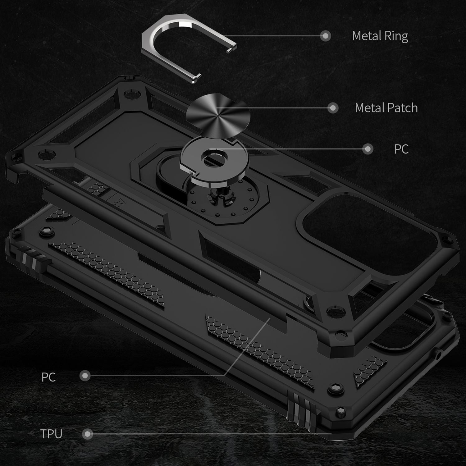 Military-Style Ringhülle für Samsung Galaxy A53, Extrem Schützend Stoßfest Robust Outdoor, Handyhülle mit 360° Ring für Standfunktion & KFZ-Halterung Schwarz NALIA Protective Hülle