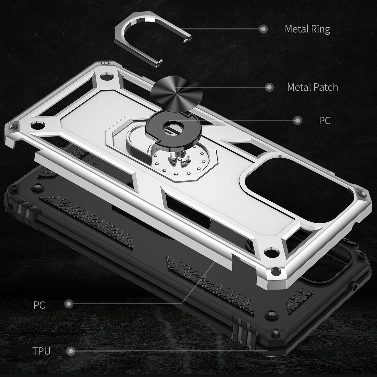 Military-Style Ringhülle für Samsung Galaxy A53, Extrem Schützend Stoßfest Robust Outdoor, Handyhülle mit 360° Ring für Standfunktion & KFZ-Halterung Silber NALIA Protective Hülle