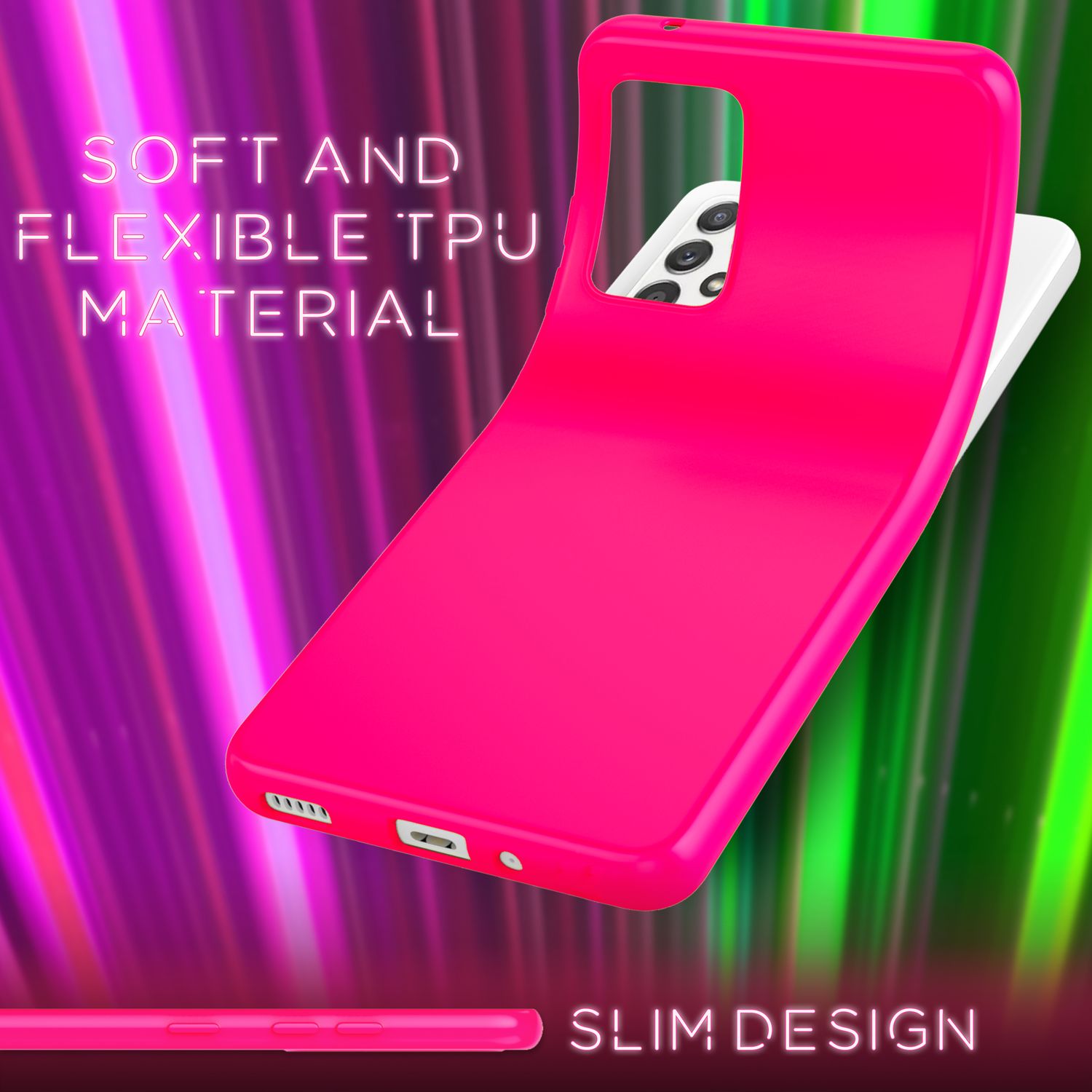 NALIA Bunte Neon Silikonhülle für Samsung Galaxy A53, Intensive Farbe Rutschfest Samtig Gummiert, Soft Case Handyhülle Pink NALIA Protective Hülle