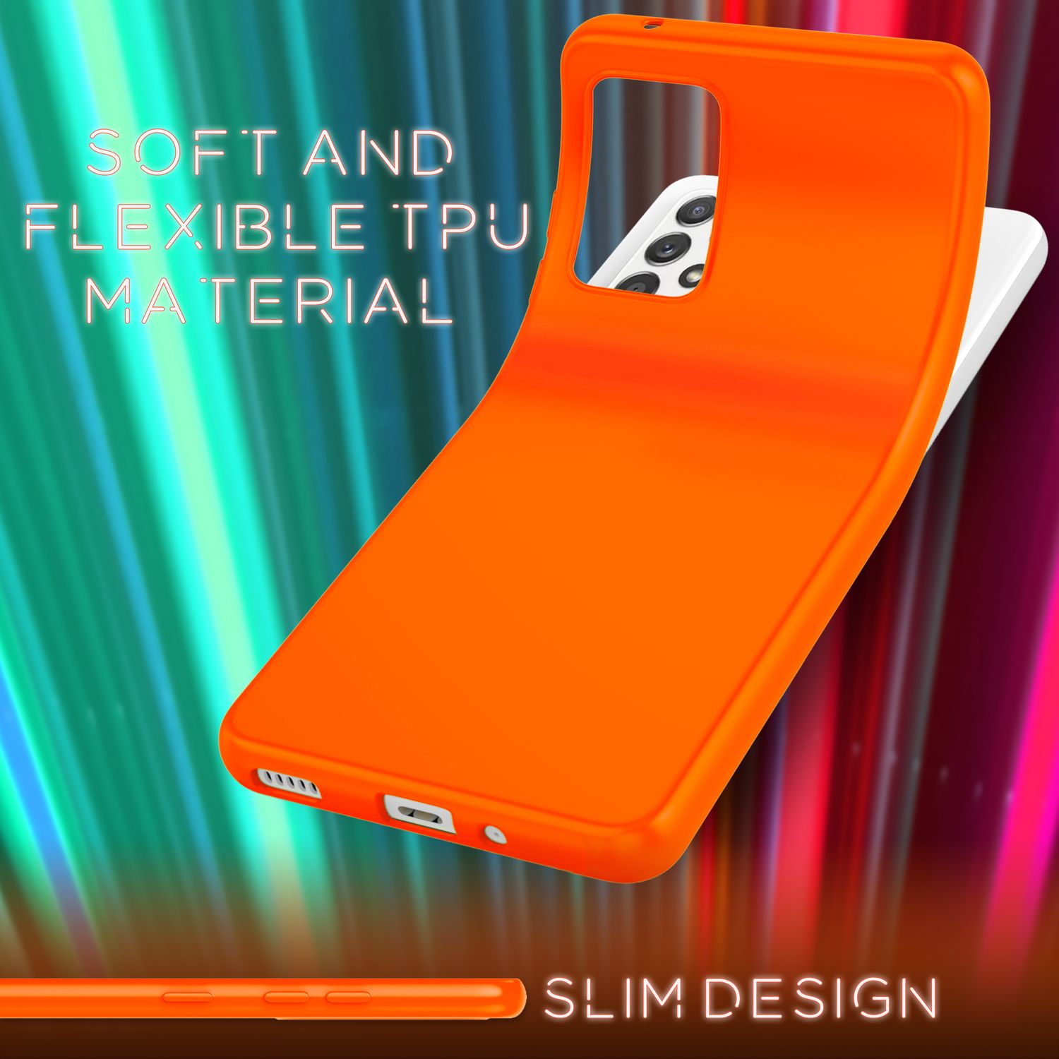 NALIA Bunte Neon Silikonhülle für Samsung Galaxy A53, Intensive Farbe Rutschfest Samtig Gummiert, Soft Case Handyhülle Orange NALIA Protective Hülle
