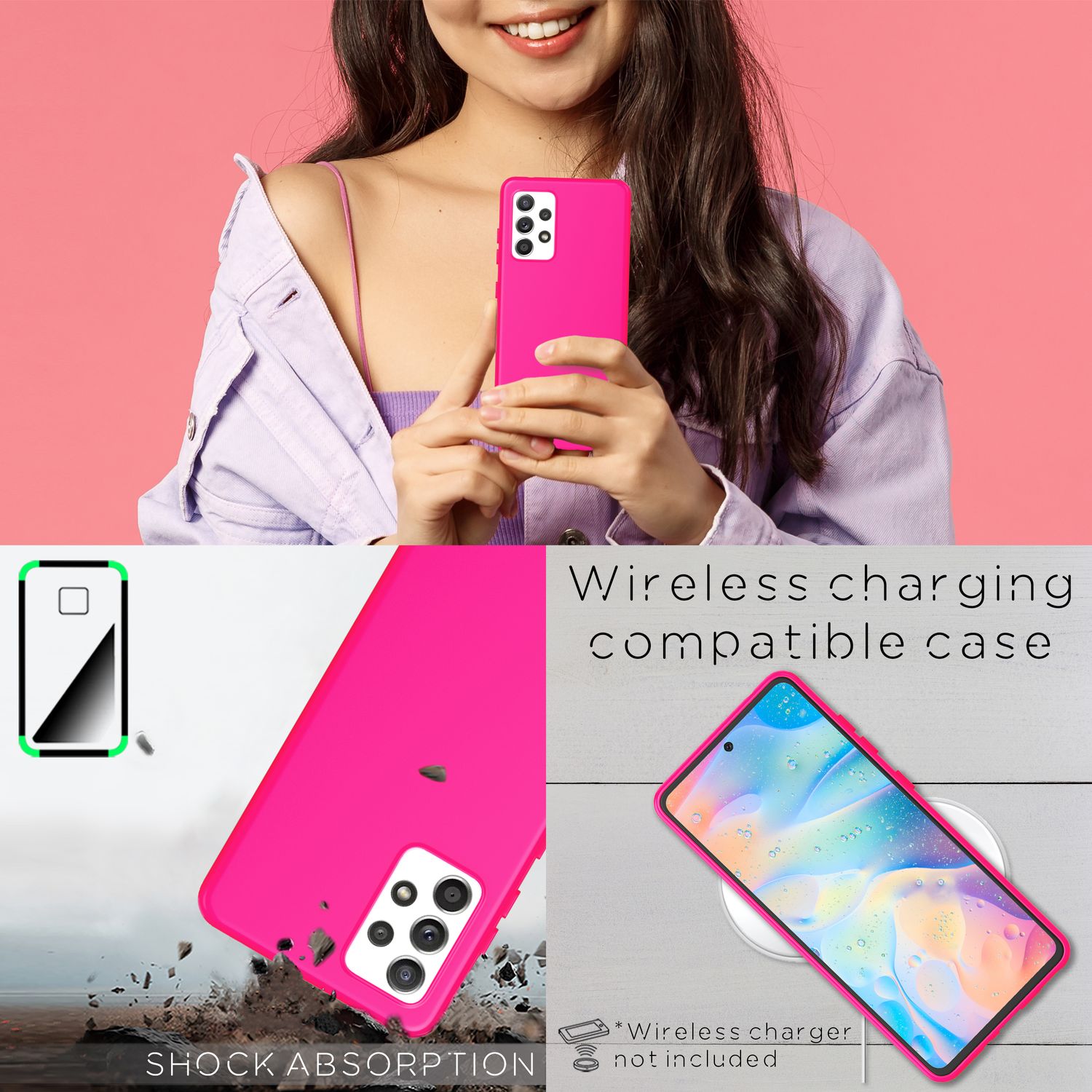 NALIA Bunte Neon Silikonhülle für Samsung Galaxy A53, Intensive Farbe Rutschfest Samtig Gummiert, Soft Case Handyhülle Pink NALIA Protective Hülle
